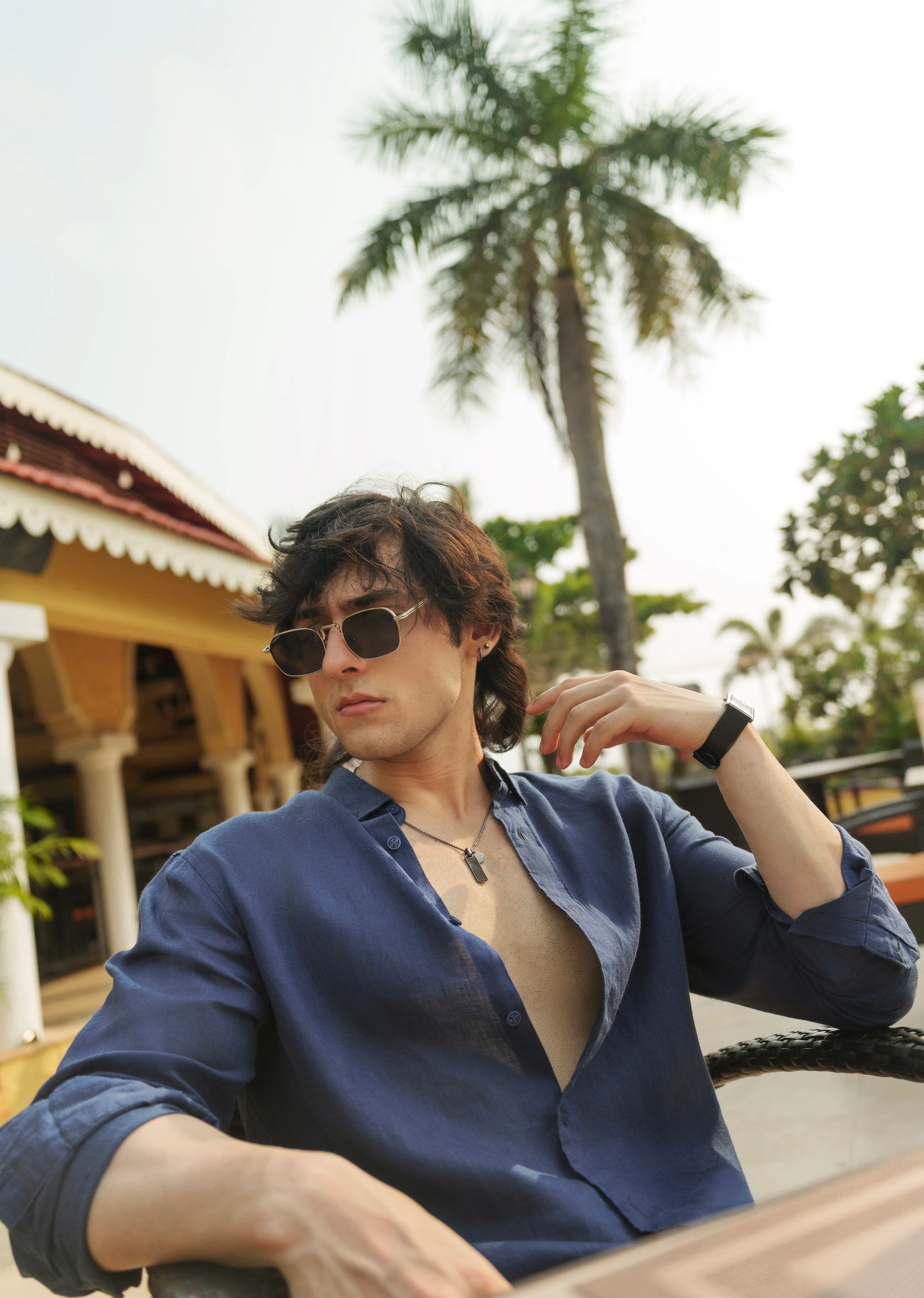 100% Pure Linen Navy Blue Plain Shirt