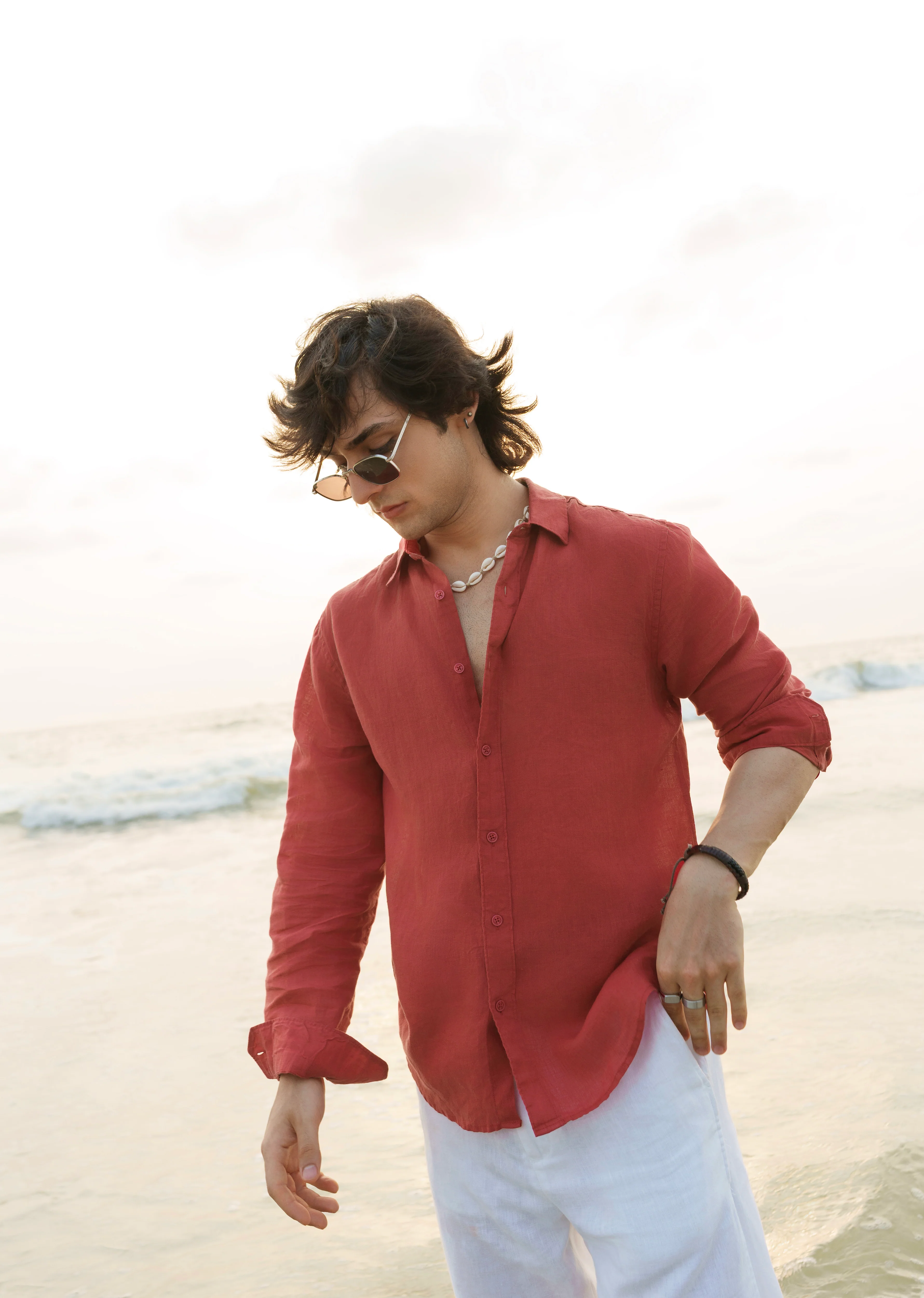 100% Pure Linen Brick Red Plain Shirt