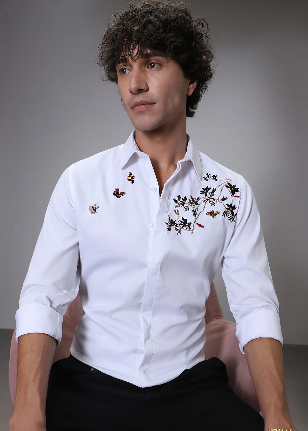 Beeclub Needle Work White Designer Shirt