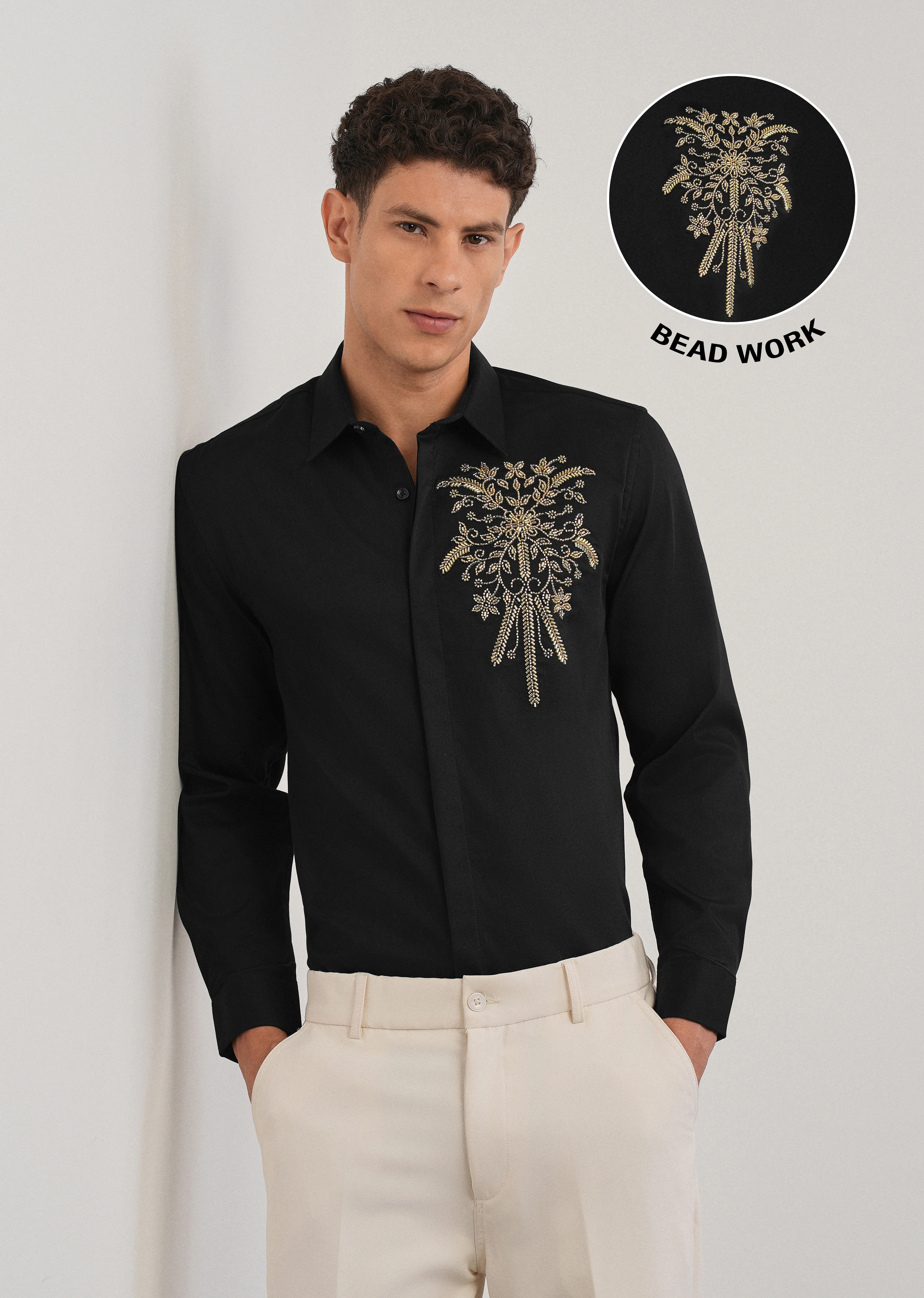 Black Beadwork Designer Shirt