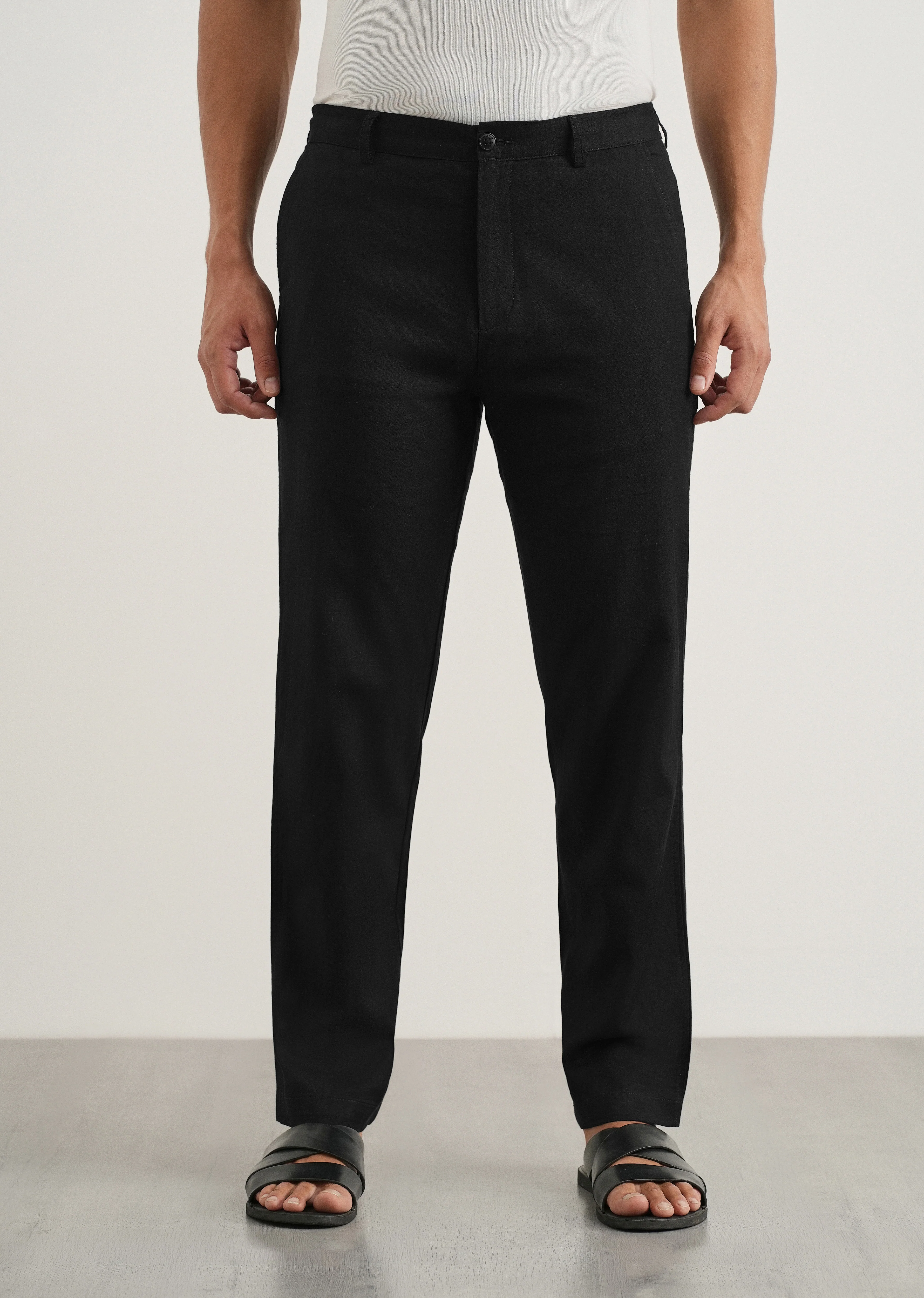 Black Cotton Linen Regular Fit Pant - Image 3
