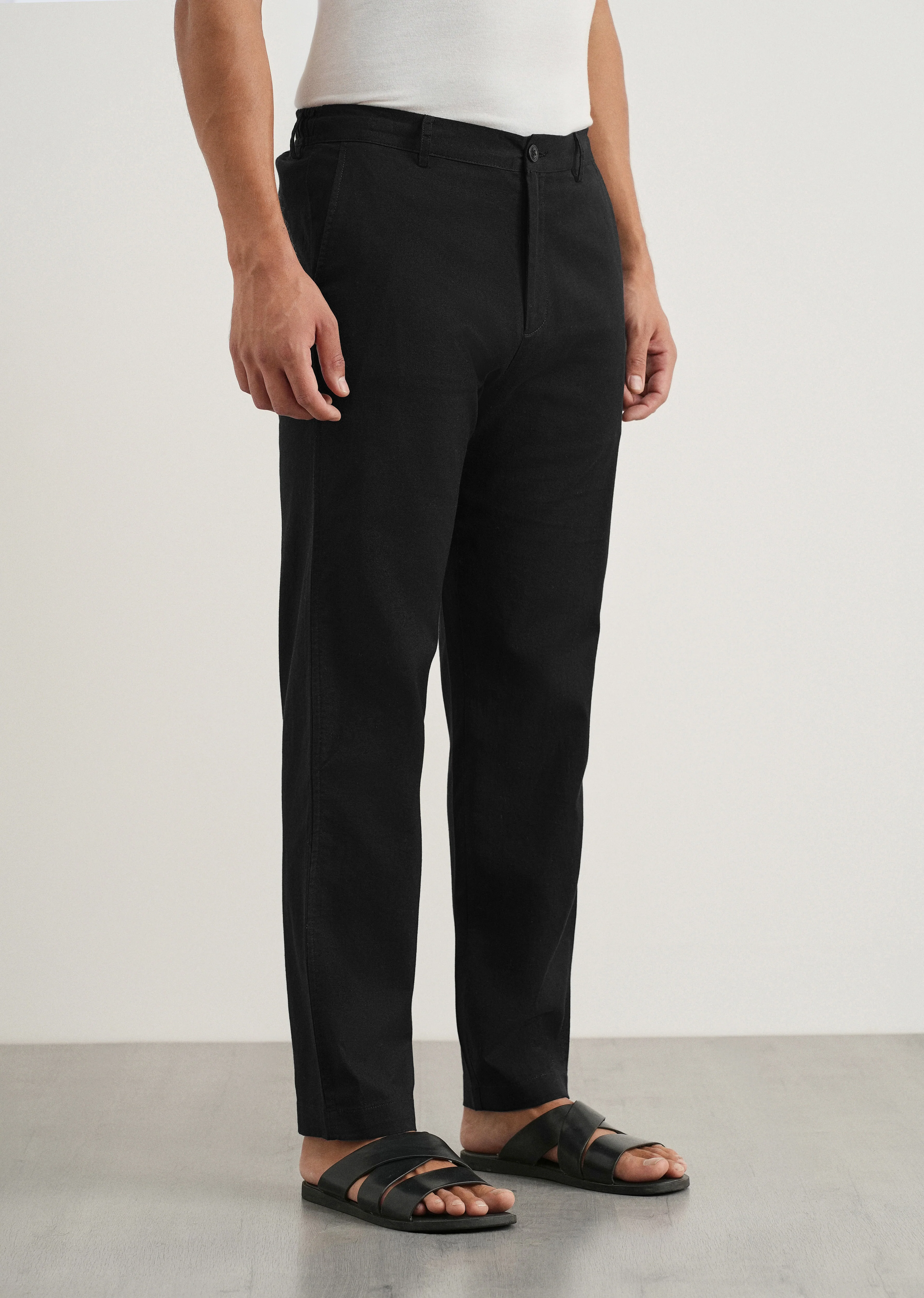 Black Cotton Linen Regular Fit Pant - Image 4