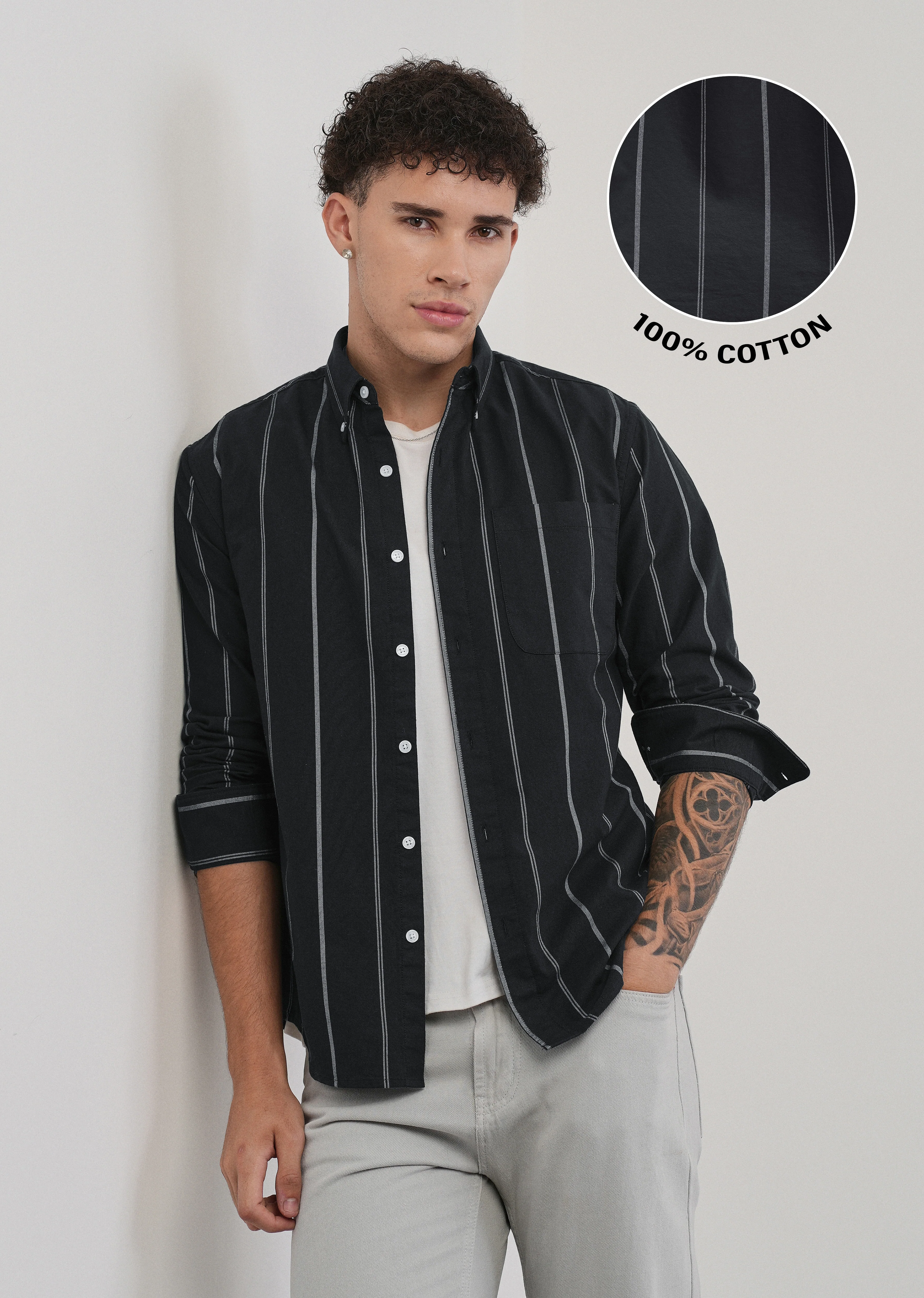 Black Dual Stripe Cotton Shirt
