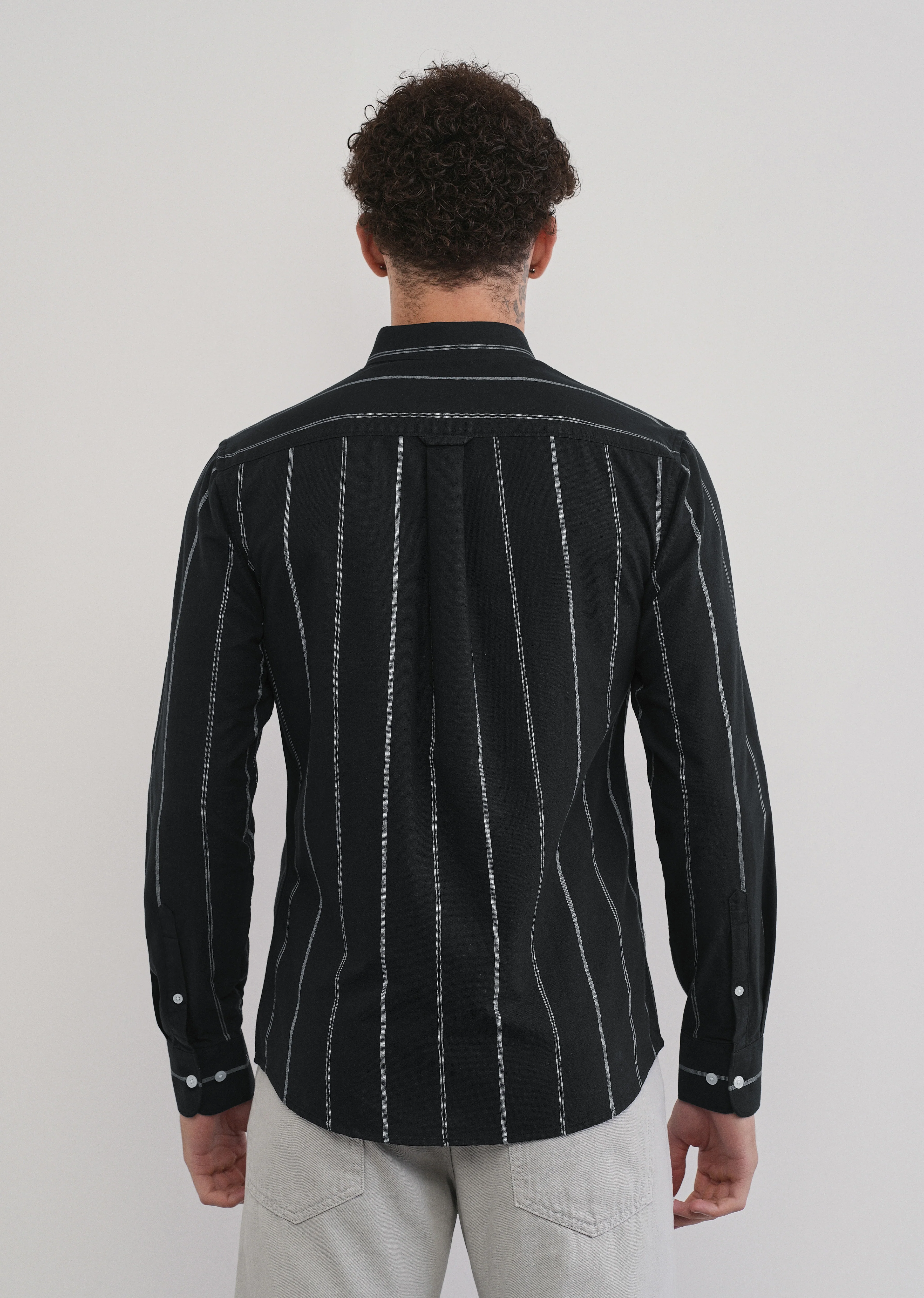 Black Dual Stripe Cotton Shirt - Image 2