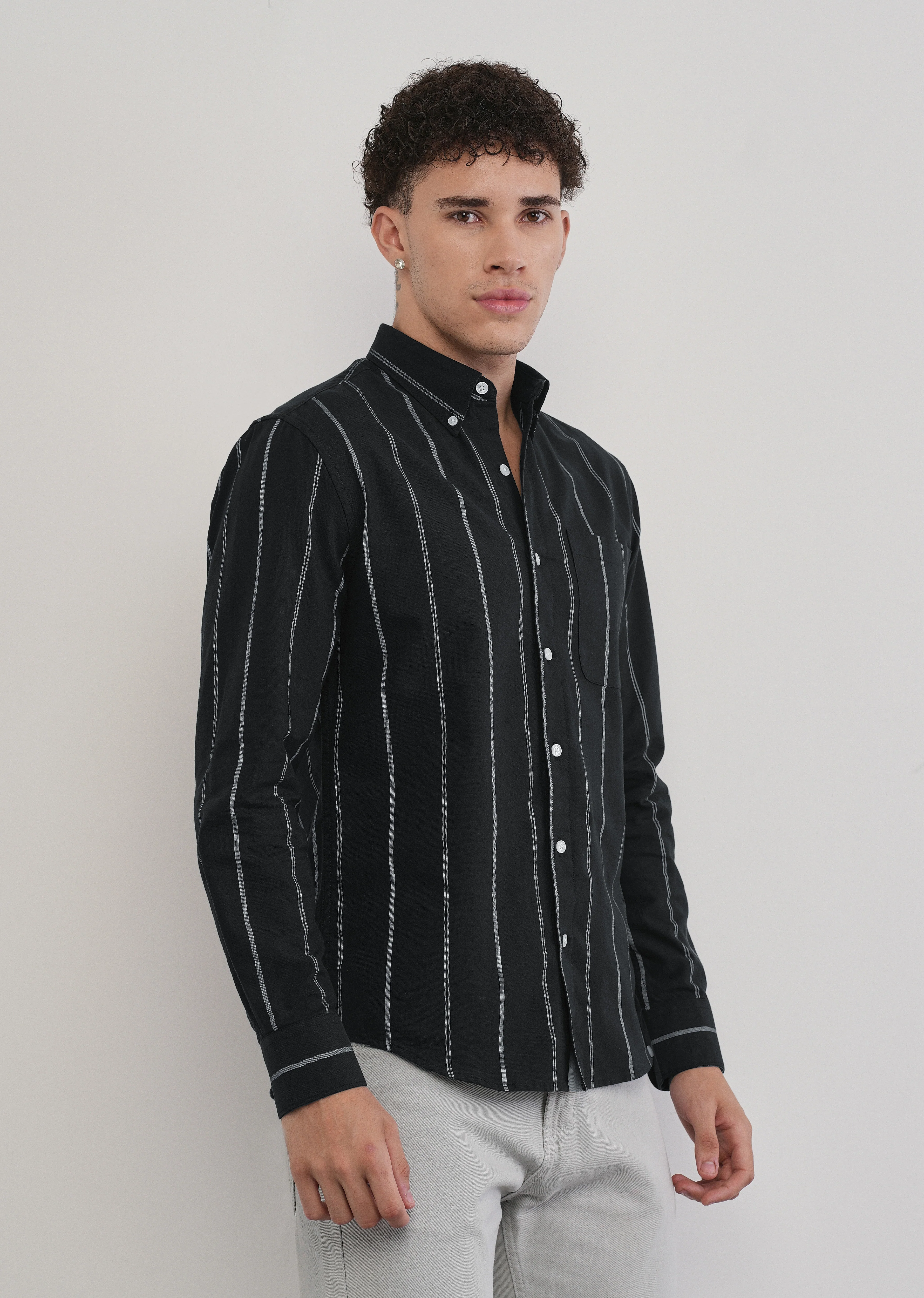 Black Dual Stripe Cotton Shirt - Image 4