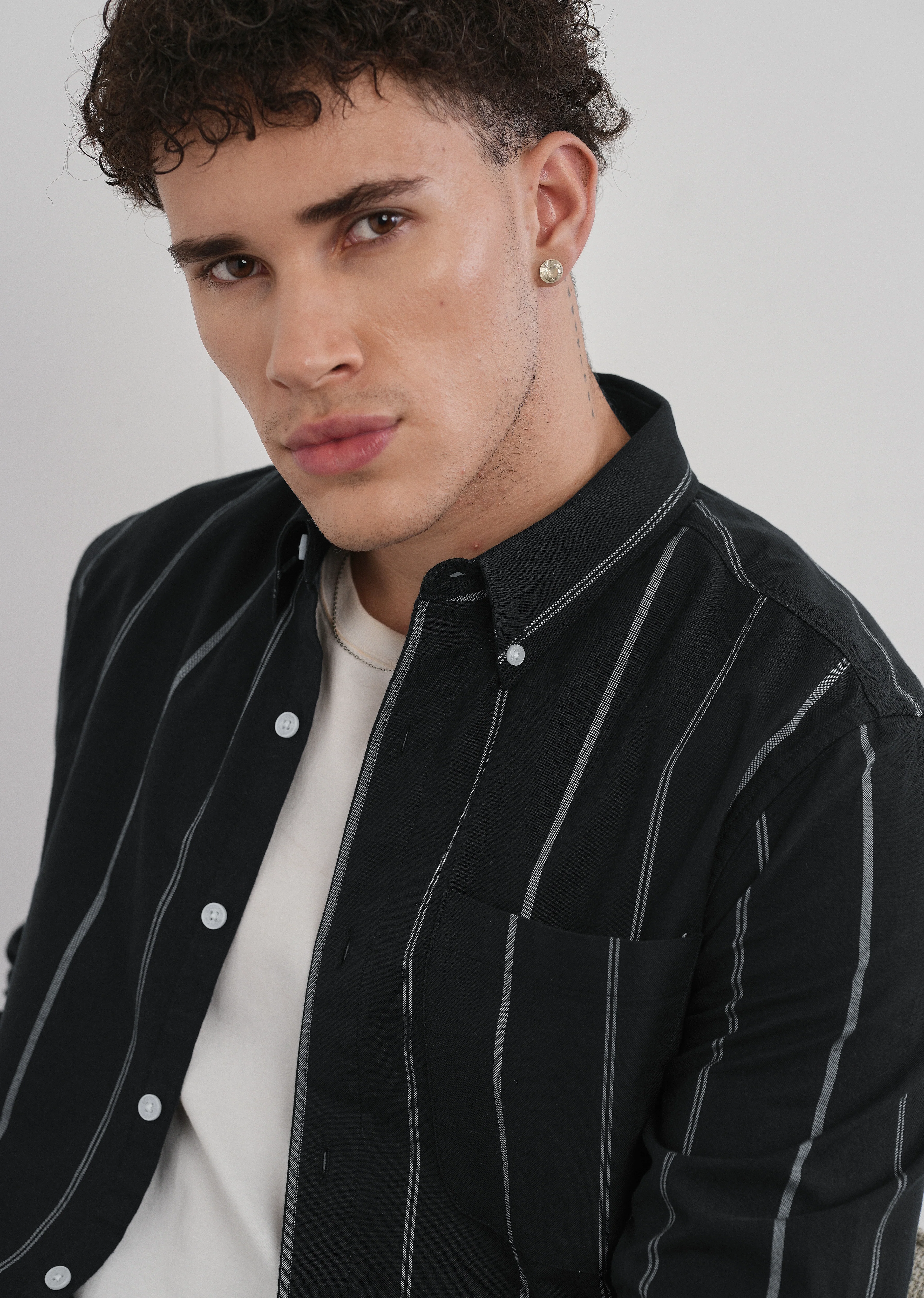 Black Dual Stripe Cotton Shirt - Image 5