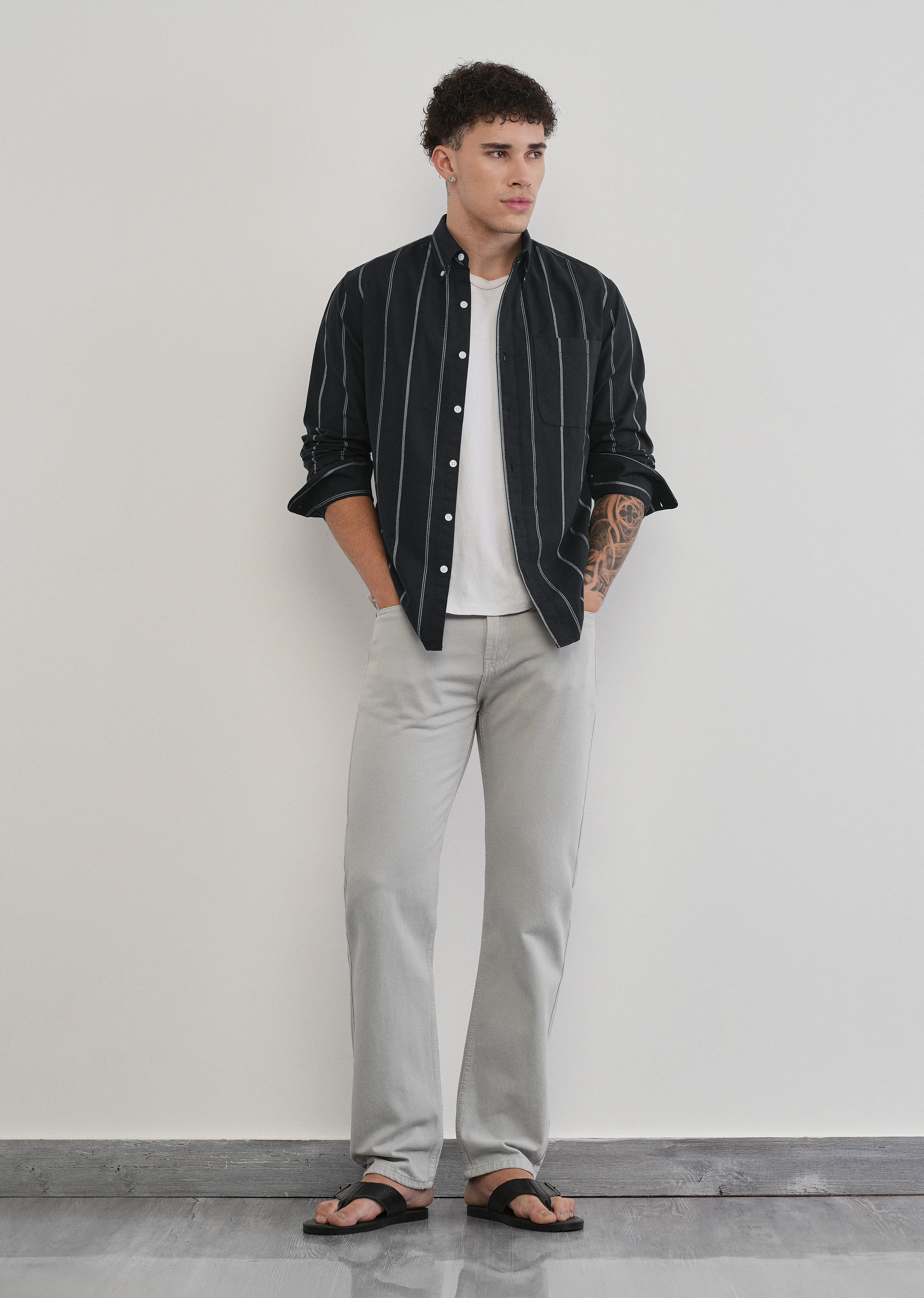 Black Dual Stripe Cotton Shirt - Image 6
