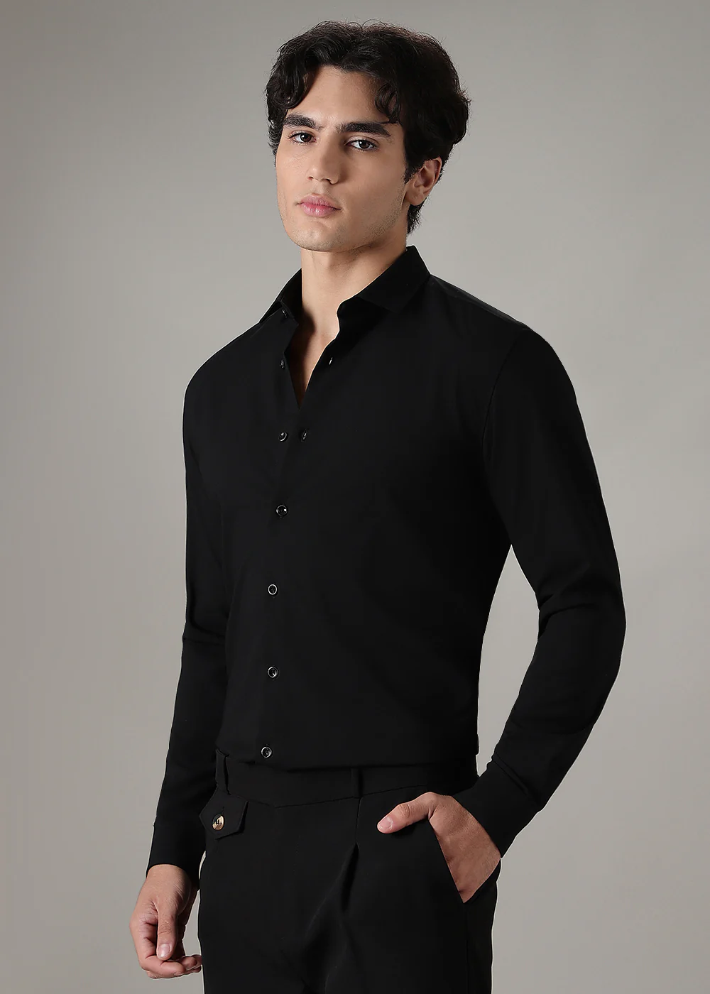 Black Plain Wrinkle Free Shirt