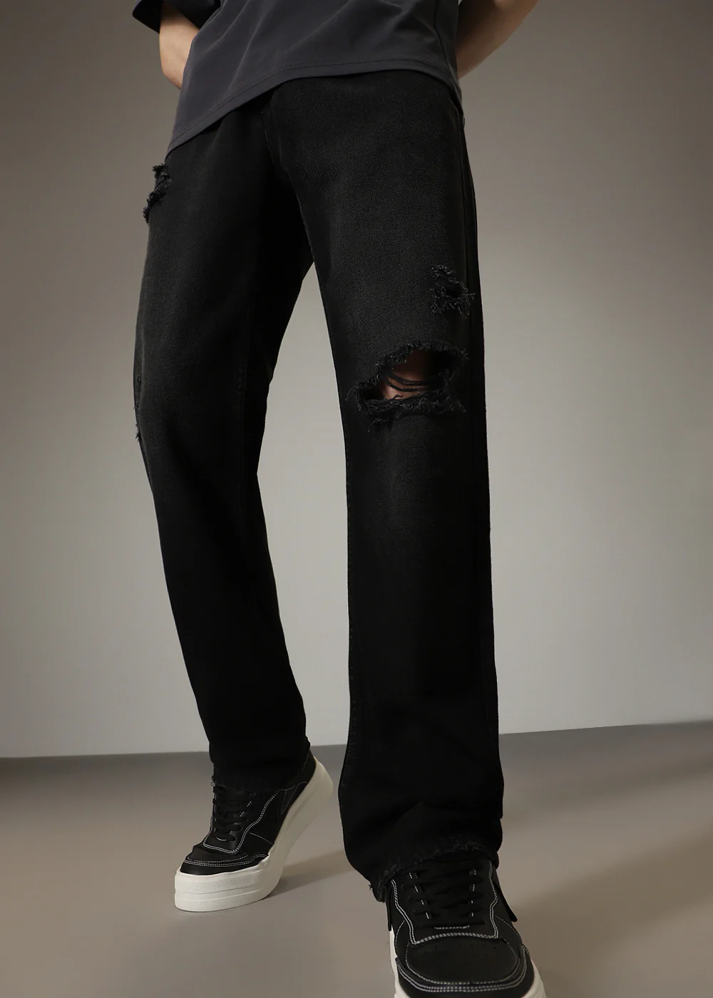 Black Ripped Straight Fit Jeans