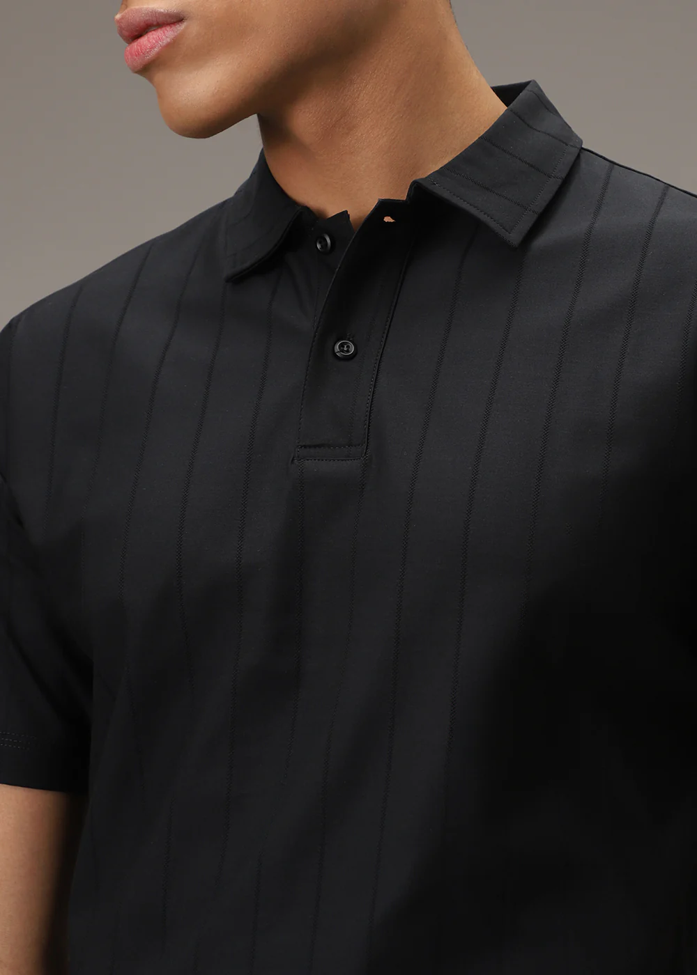 Black Striped Polo T-Shirt - Image 2
