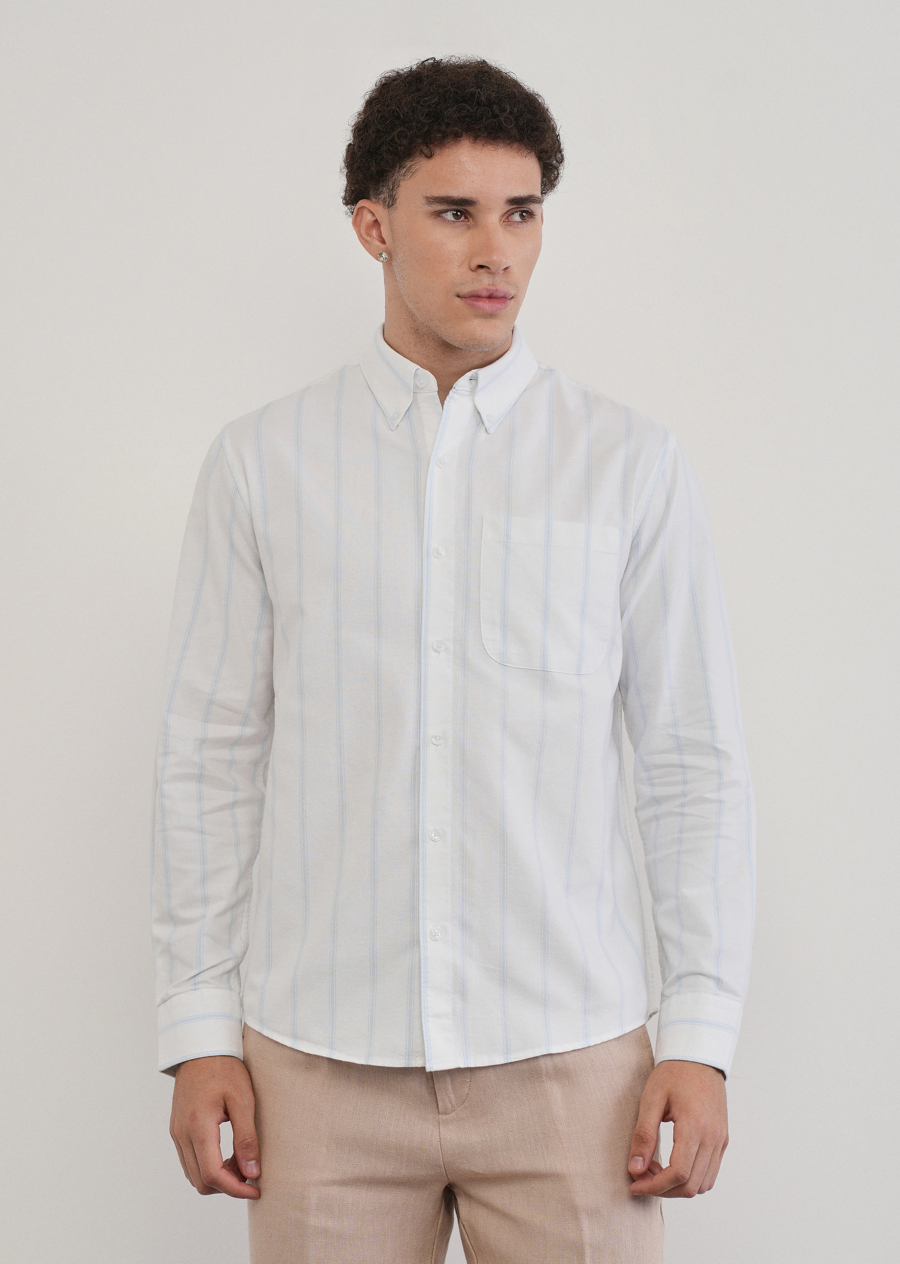 Blue Cluster Stripe Cotton Shirt - Image 3