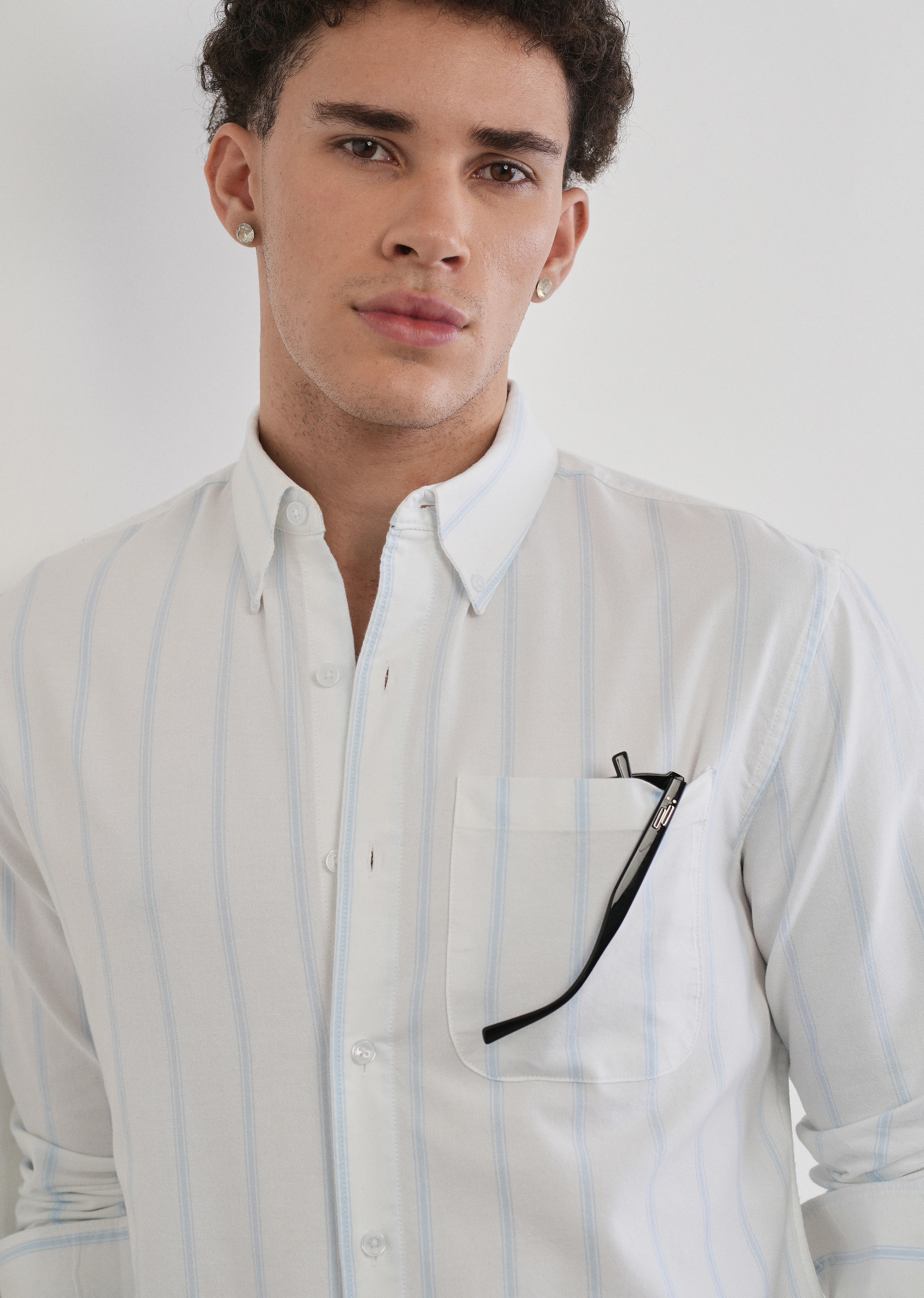 Blue Cluster Stripe Cotton Shirt - Image 5