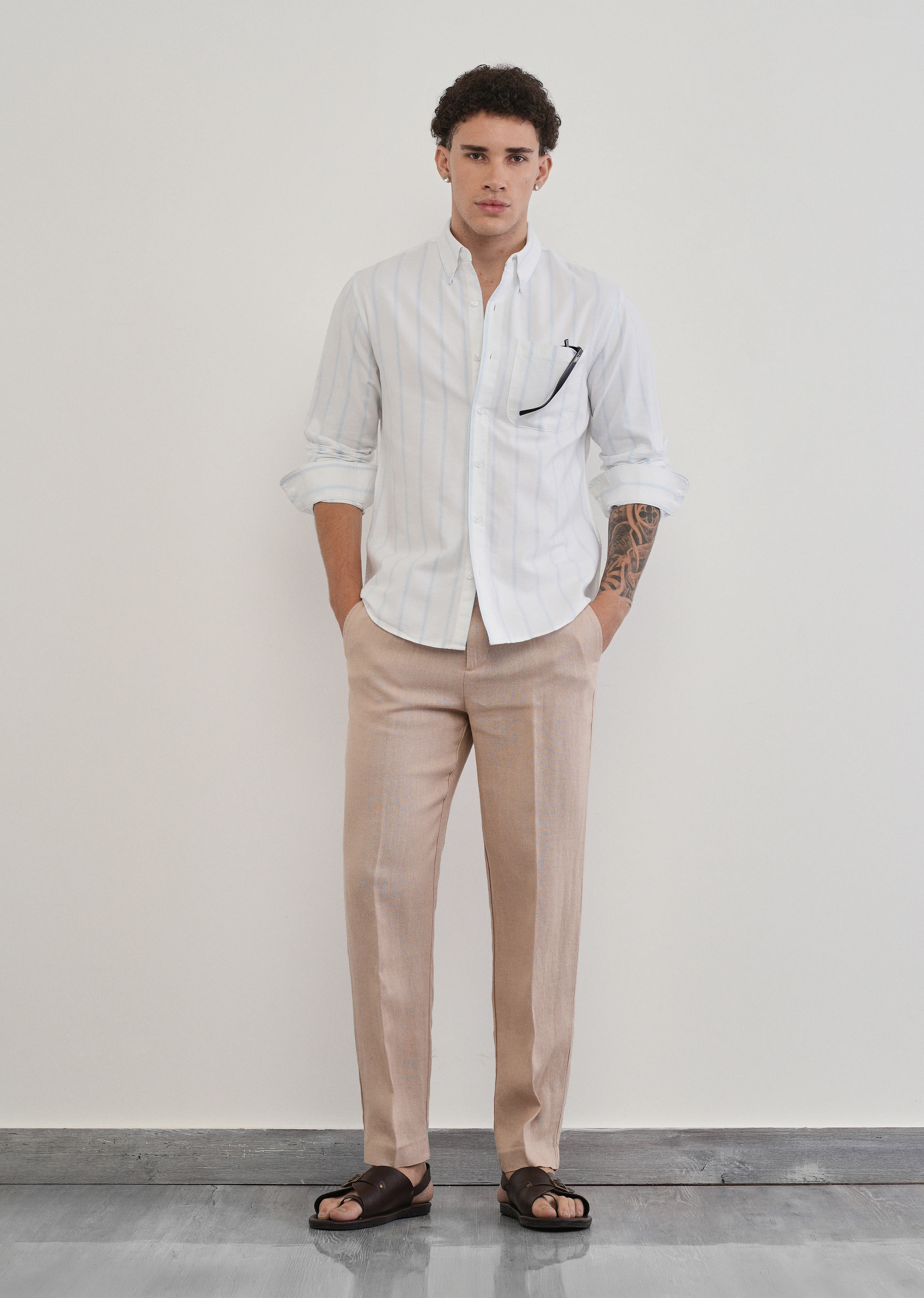 Blue Cluster Stripe Cotton Shirt - Image 6