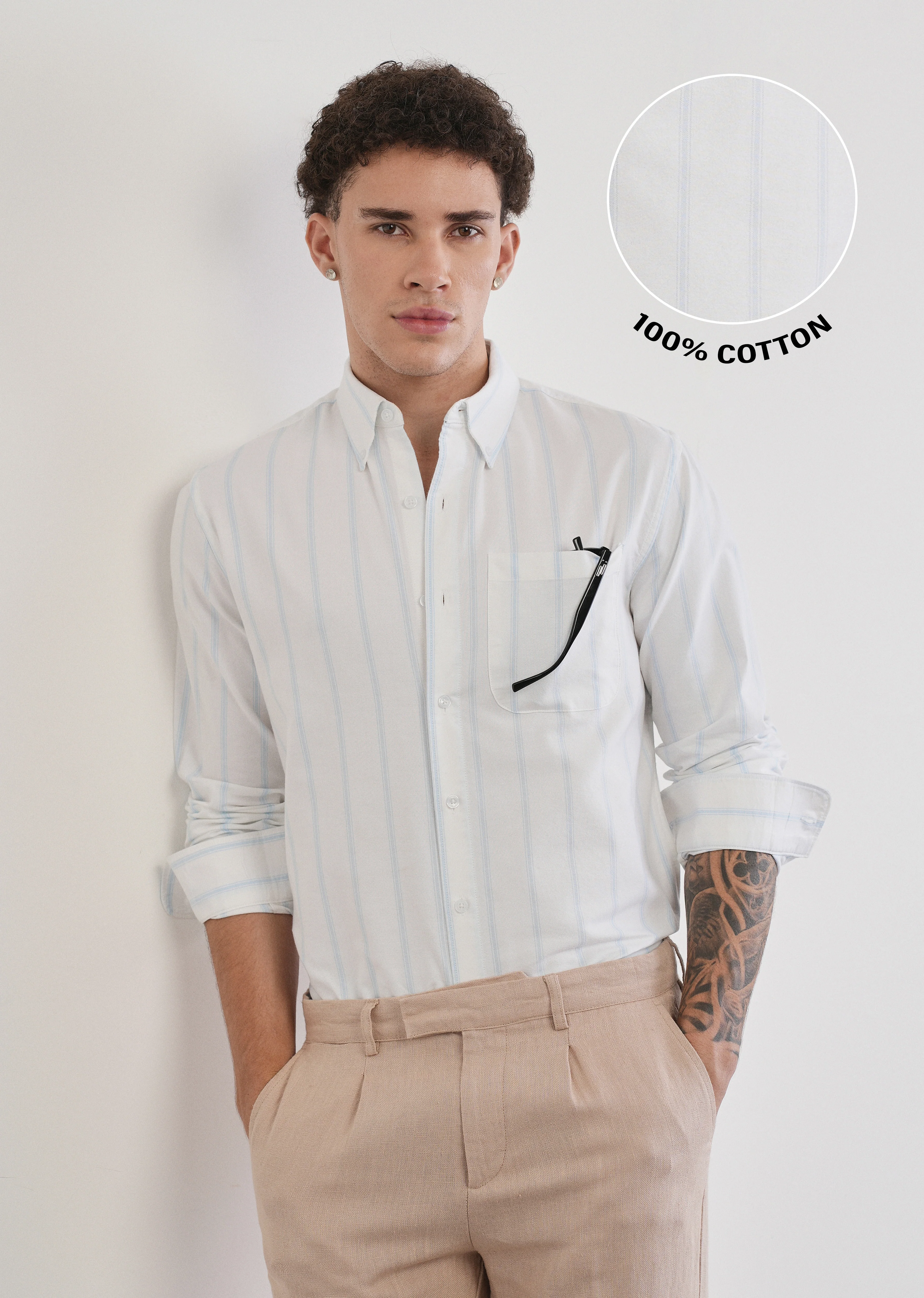 Blue Cluster Stripe Cotton Shirt - Image 7