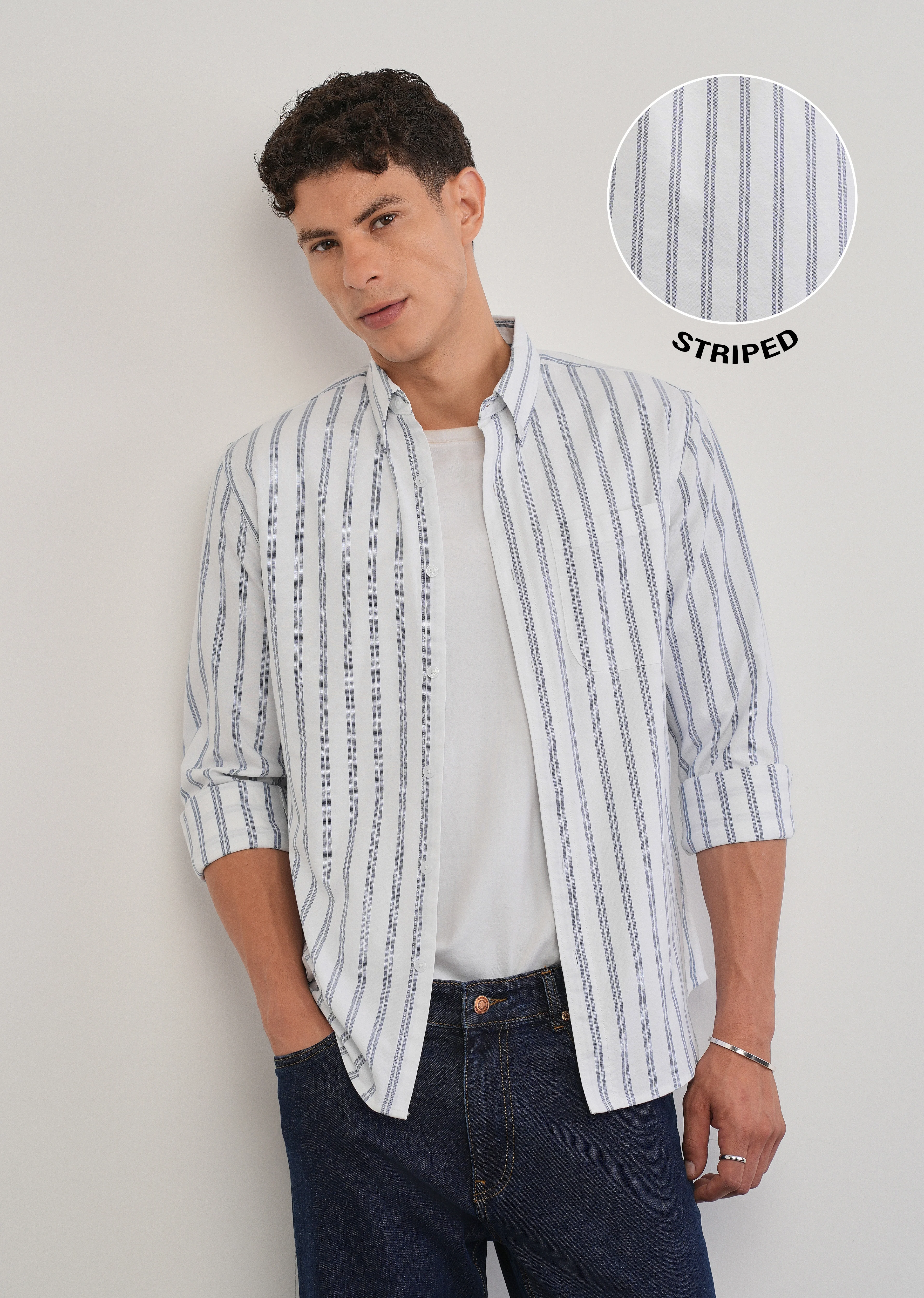 Blue Double Stripe Cotton Shirt