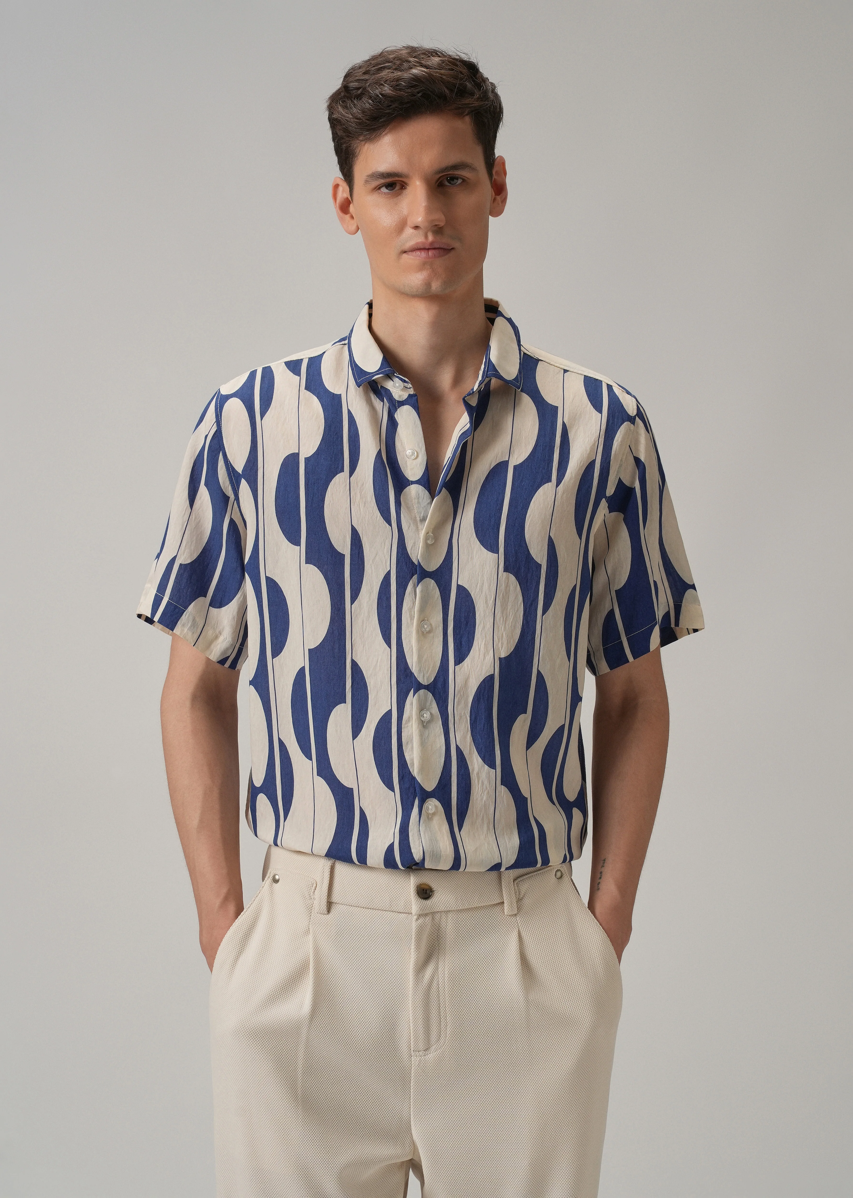 Blue Geometric Printed Shirt