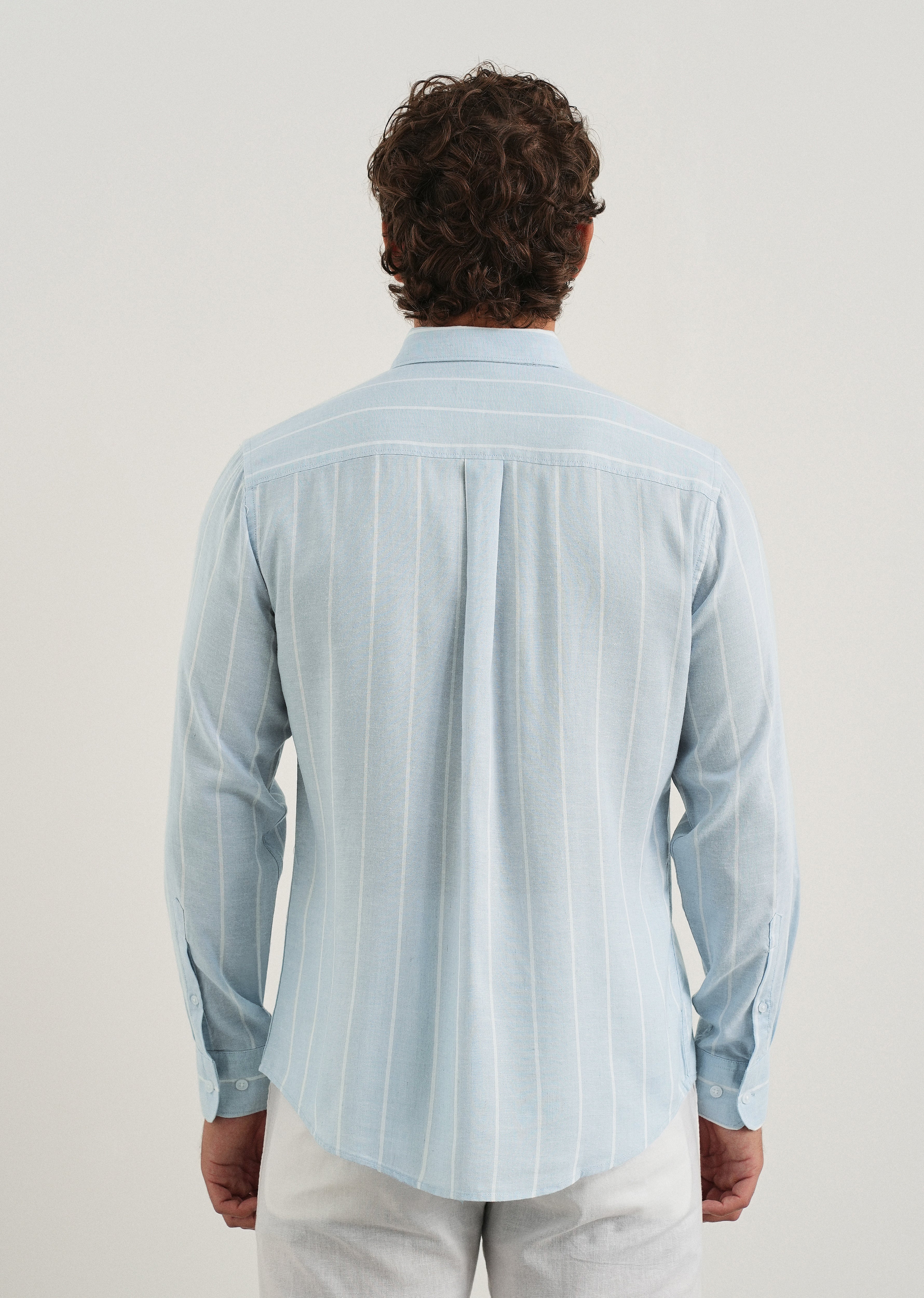 Blue Lyocell Linen Stripe Shirt - Image 2