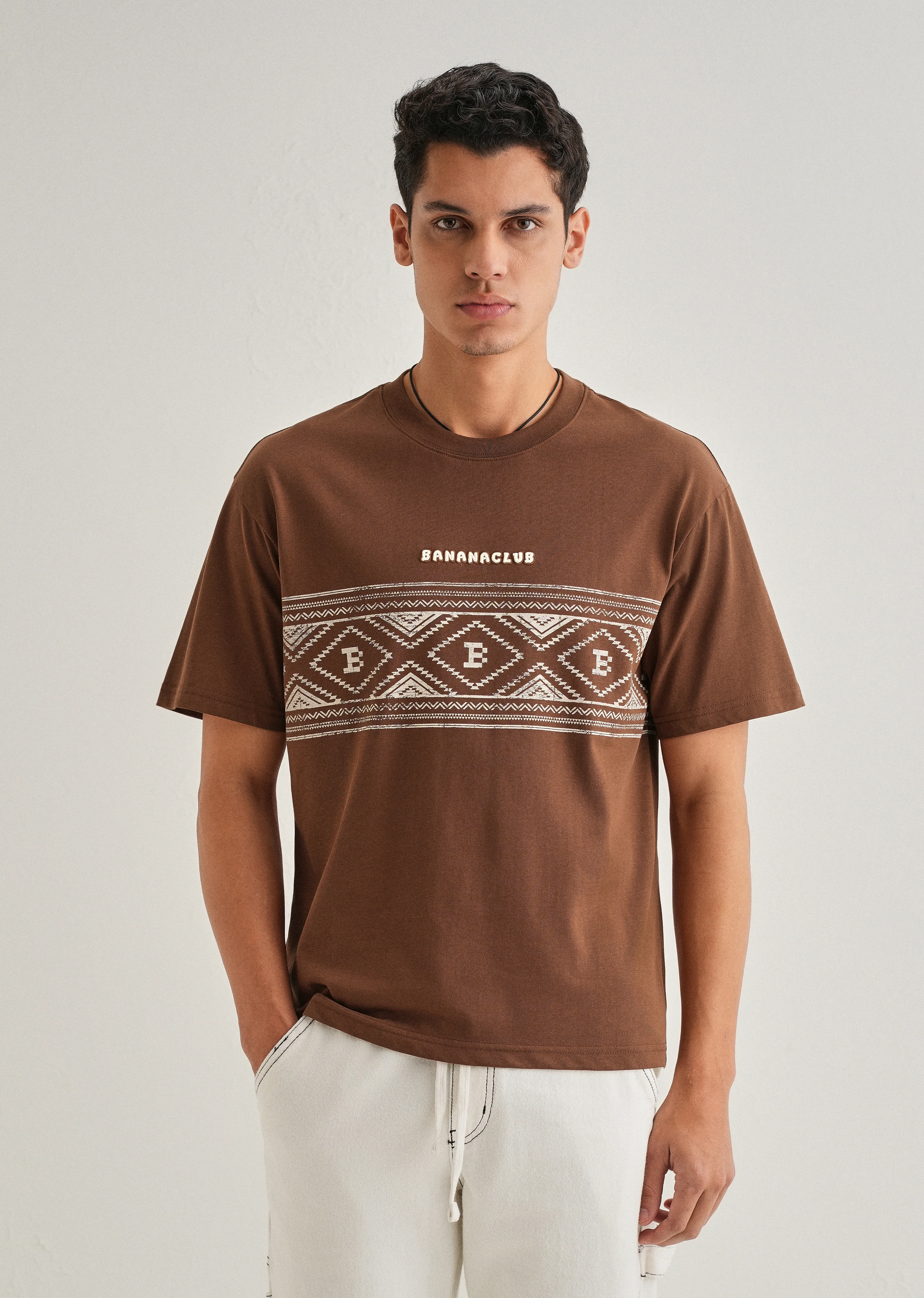 Brown Aztec Printed Oversized T-shirt
