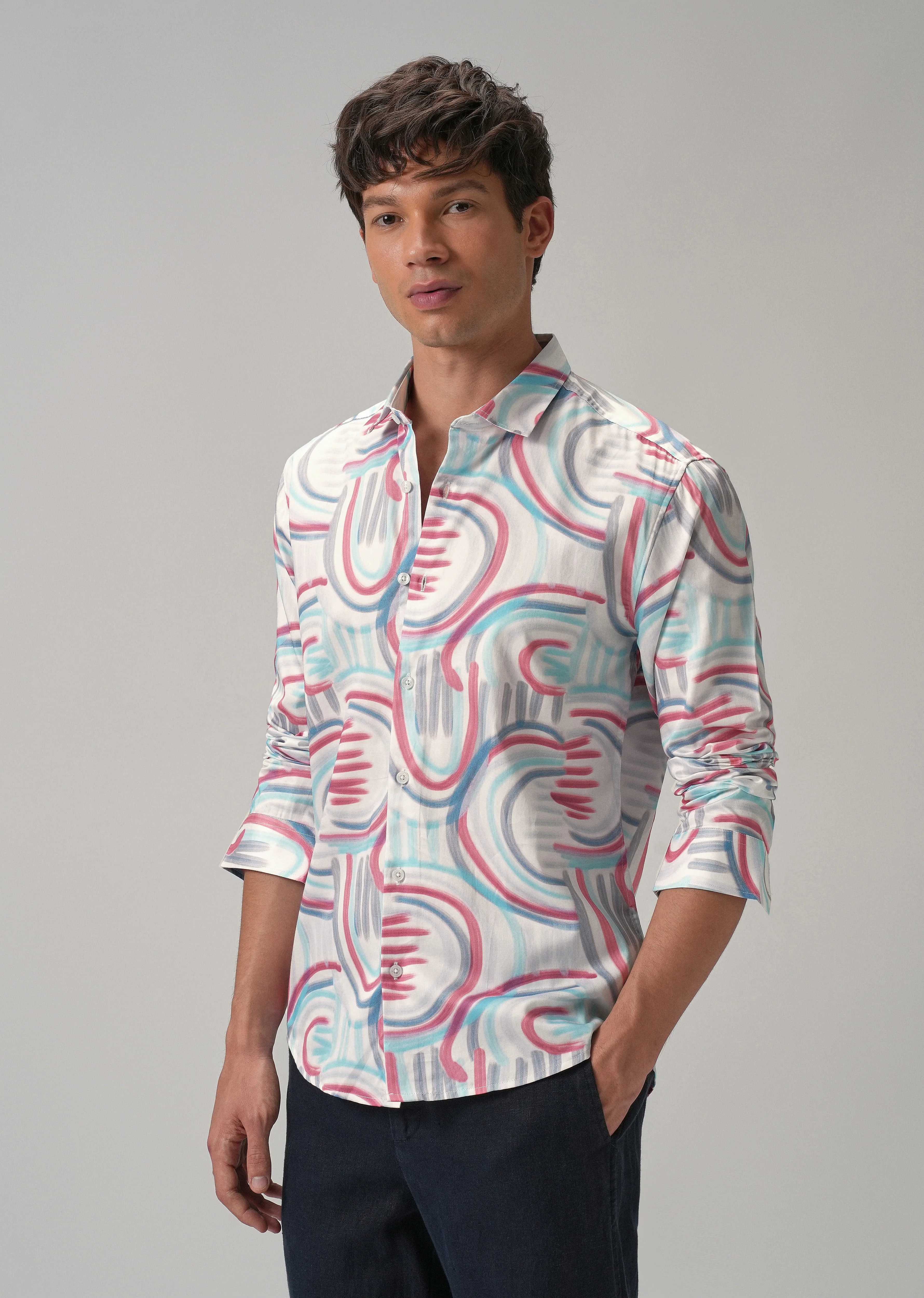 Brush Stroke Full Sleeve Printed Shirt