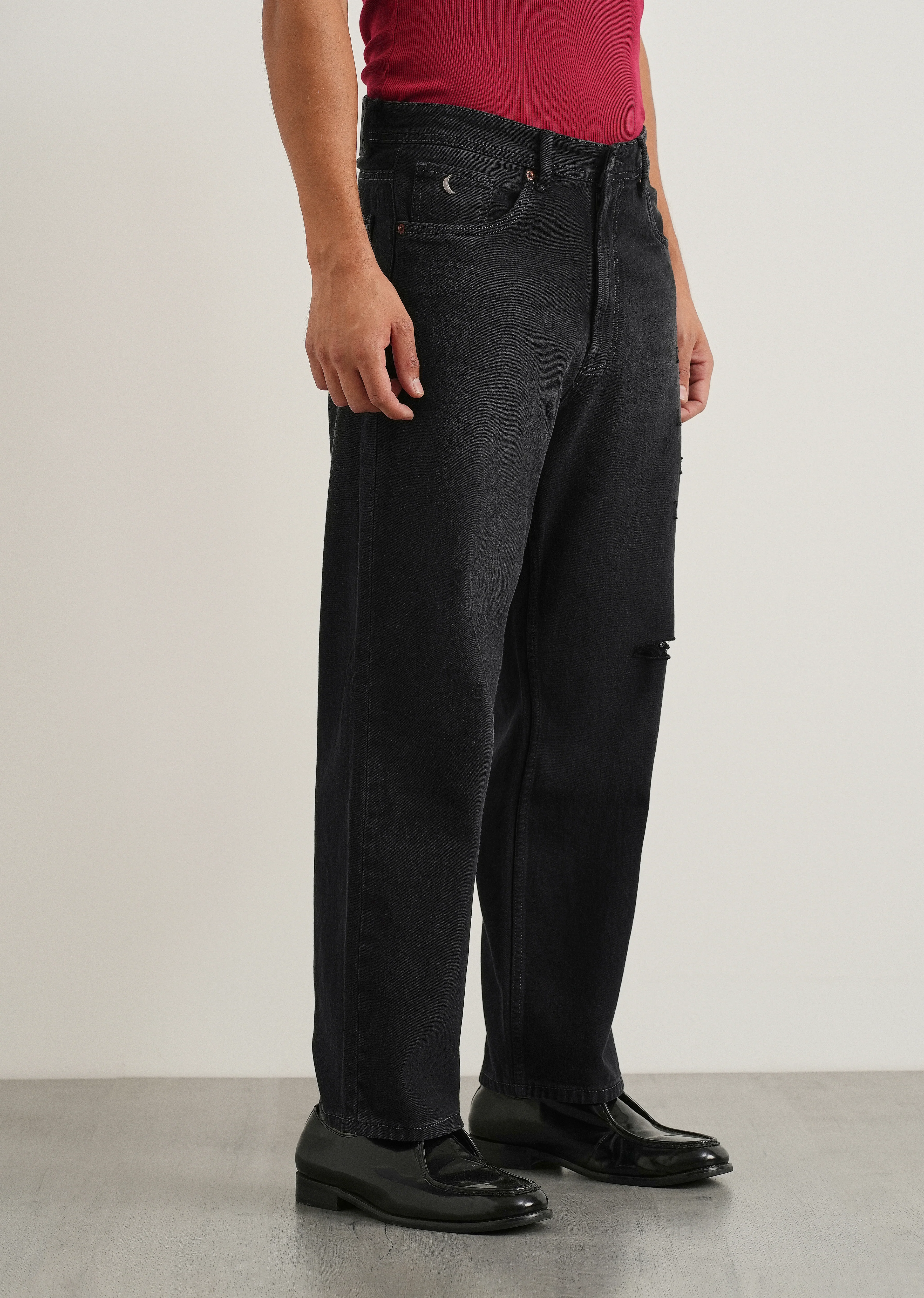 Charcoal Black Baggy Fit Jeans - Image 4