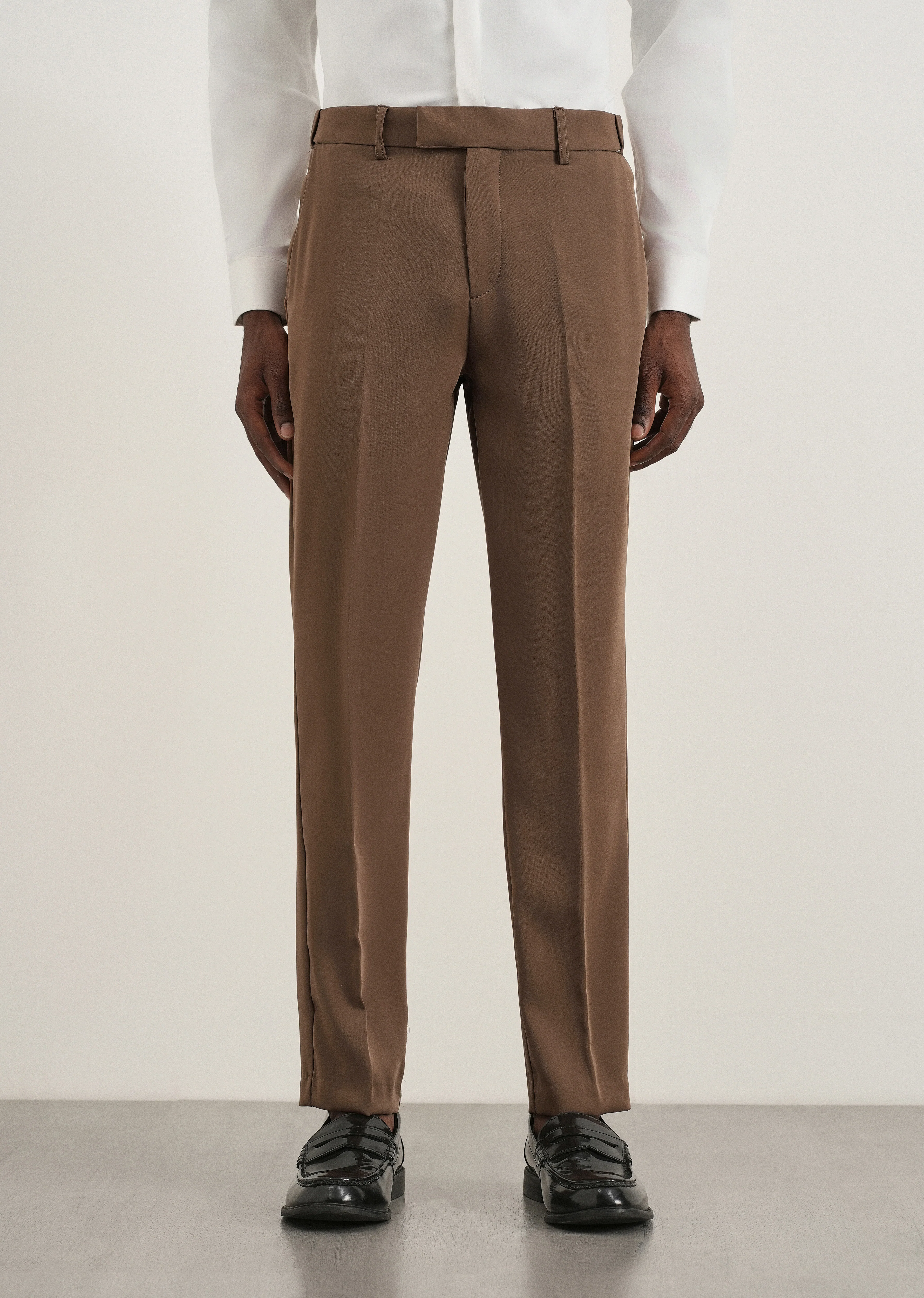 Chocolate Brown Flex Waist Slim Fit Trouser - Image 3