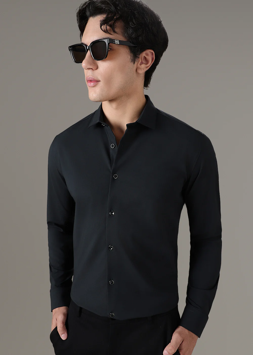 Coal Black Plain Wrinkle Free Shirt