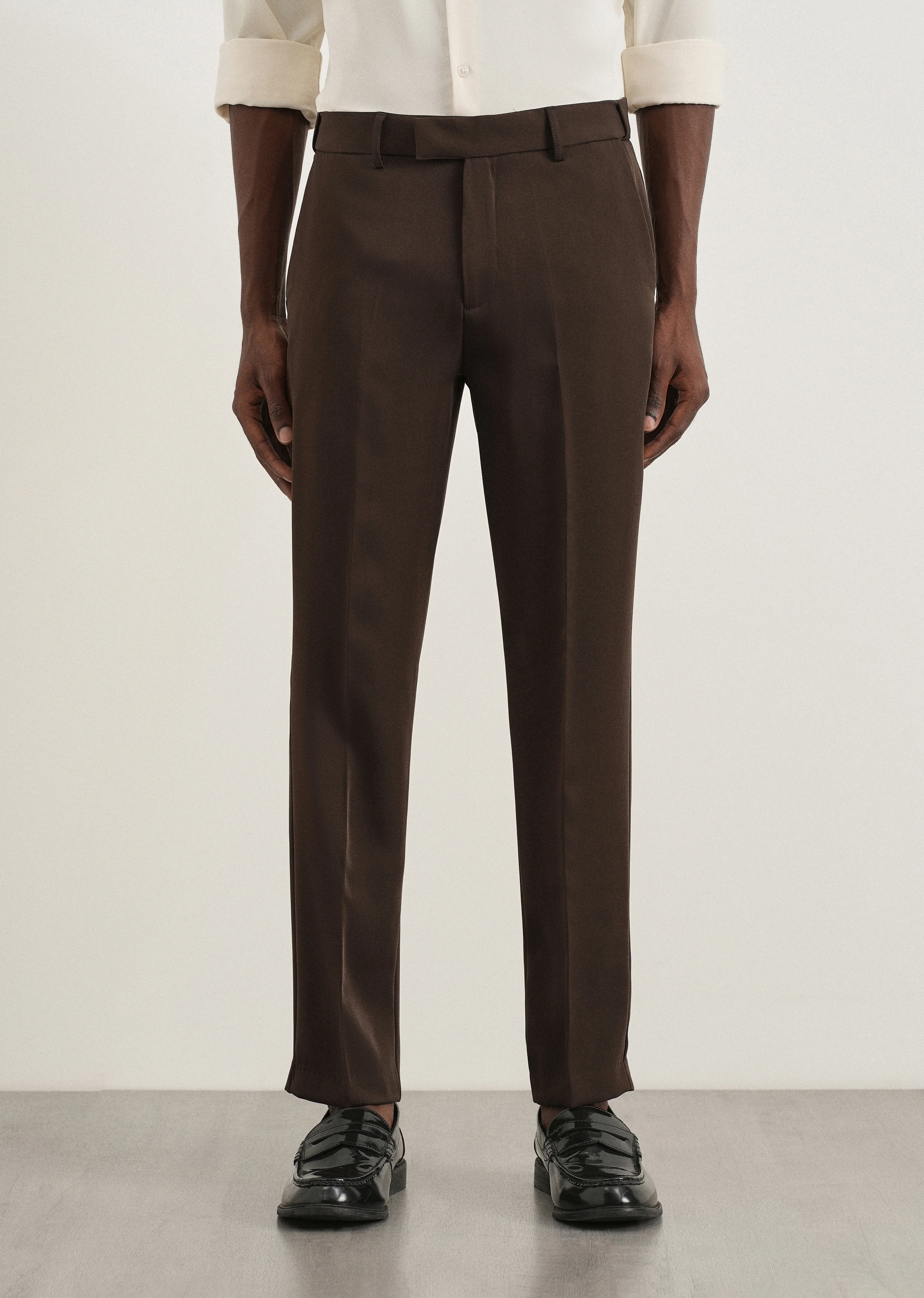 Coffee Brown Flex Waist Slim Fit Trouser - Image 3