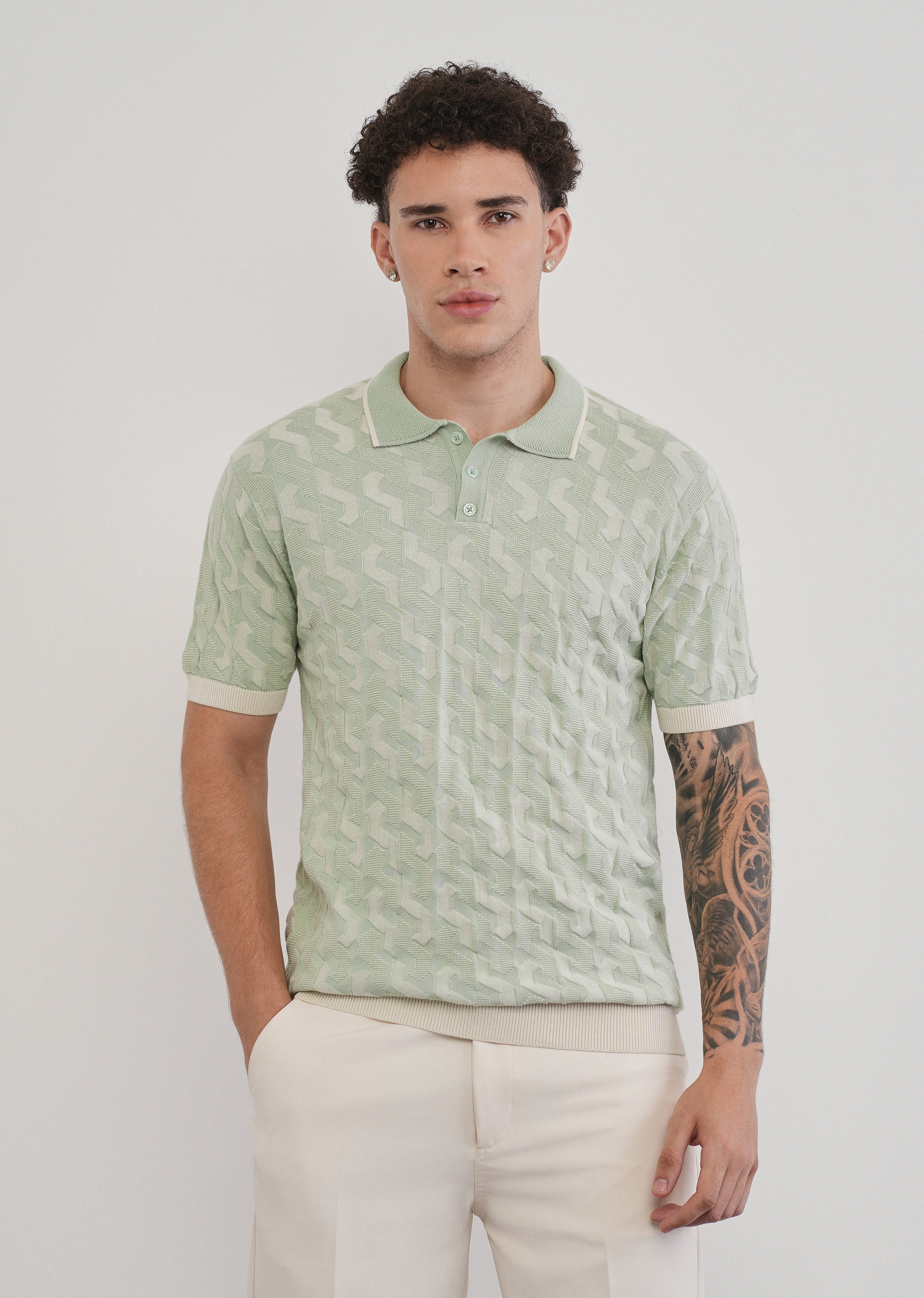 Cotton Light Teal Knitted Polo - Image 3