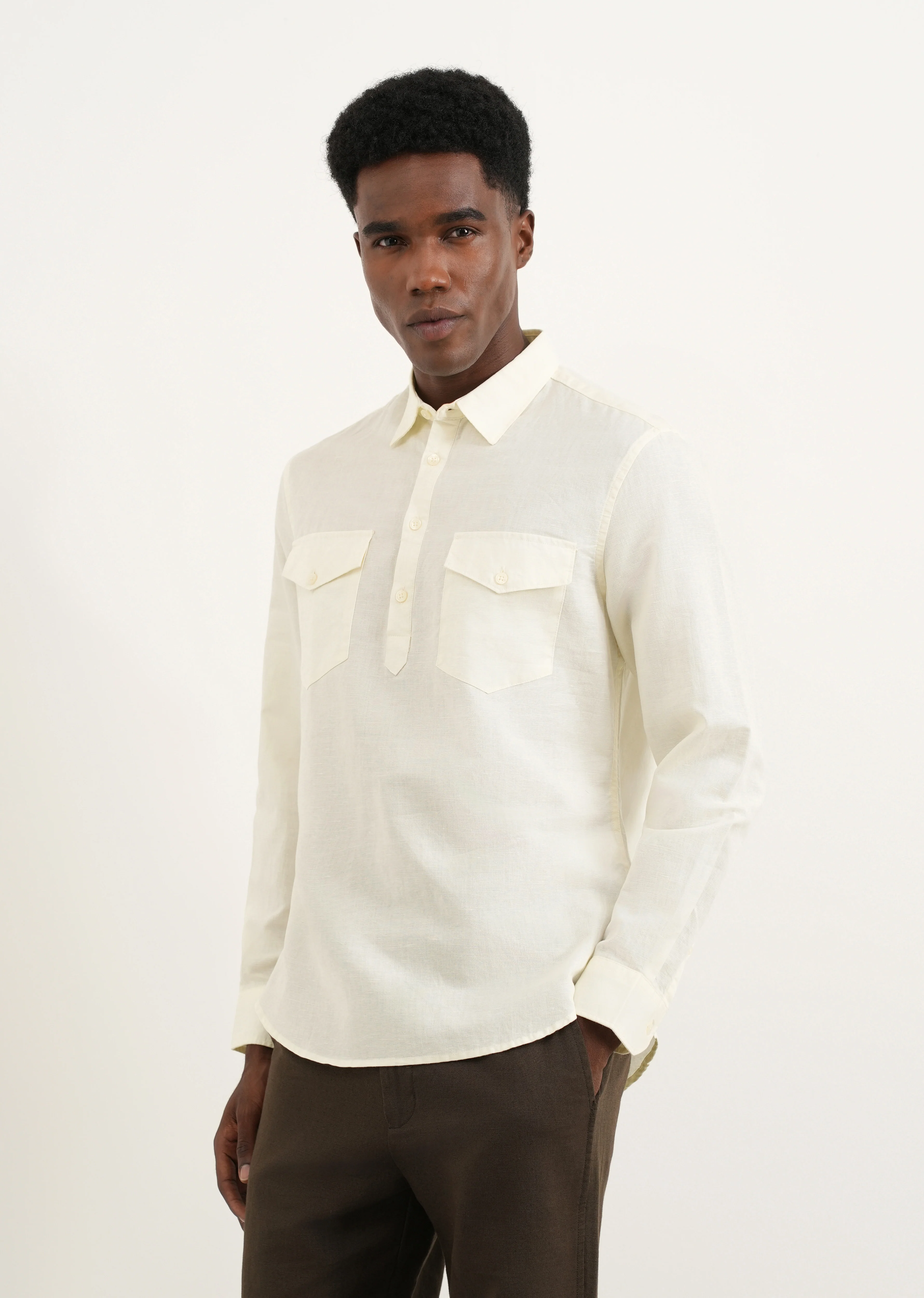 Cream Cotton Linen Short Kurta - Image 4