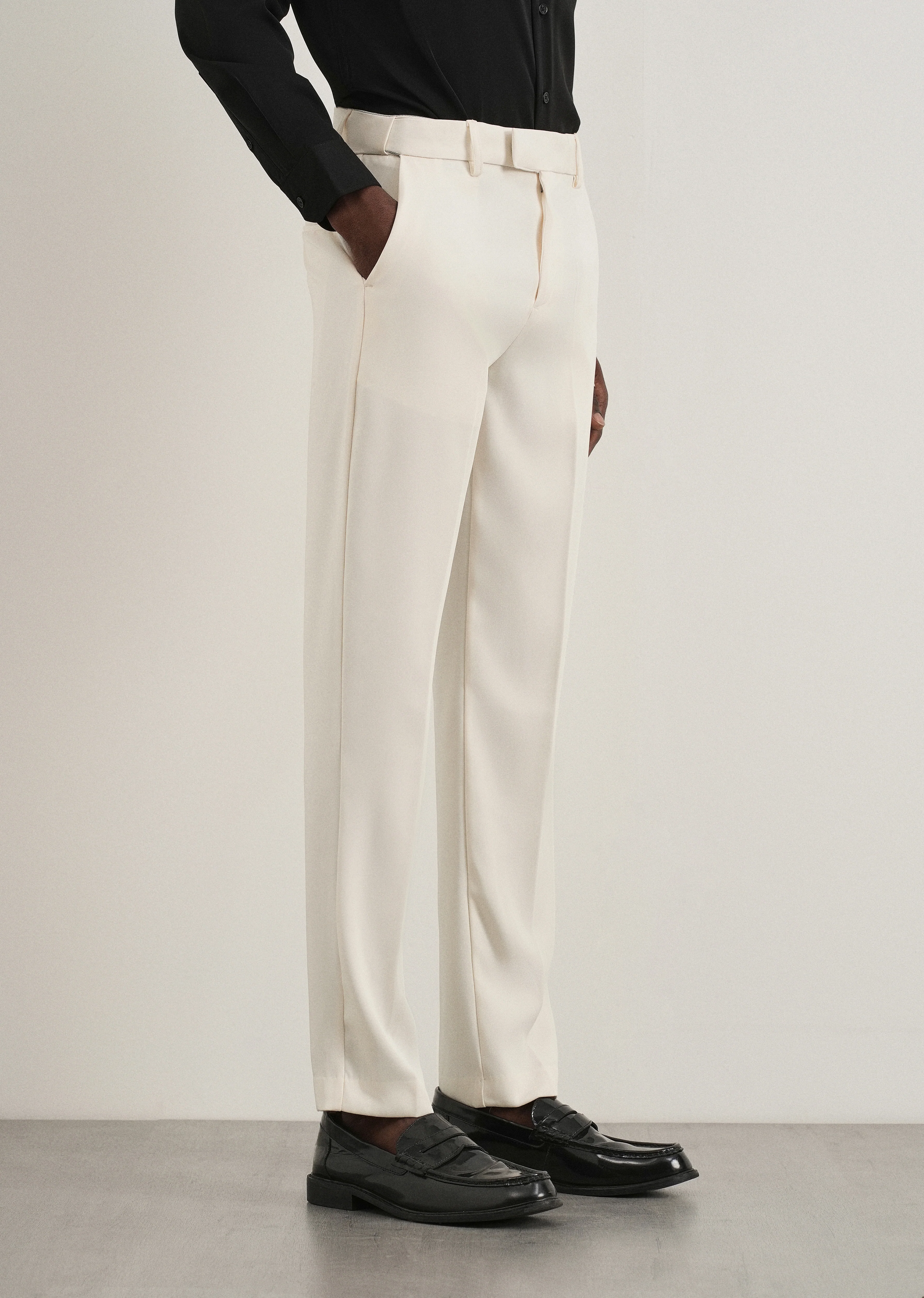 Cream Flex Waist Slim Fit Trouser - Image 4