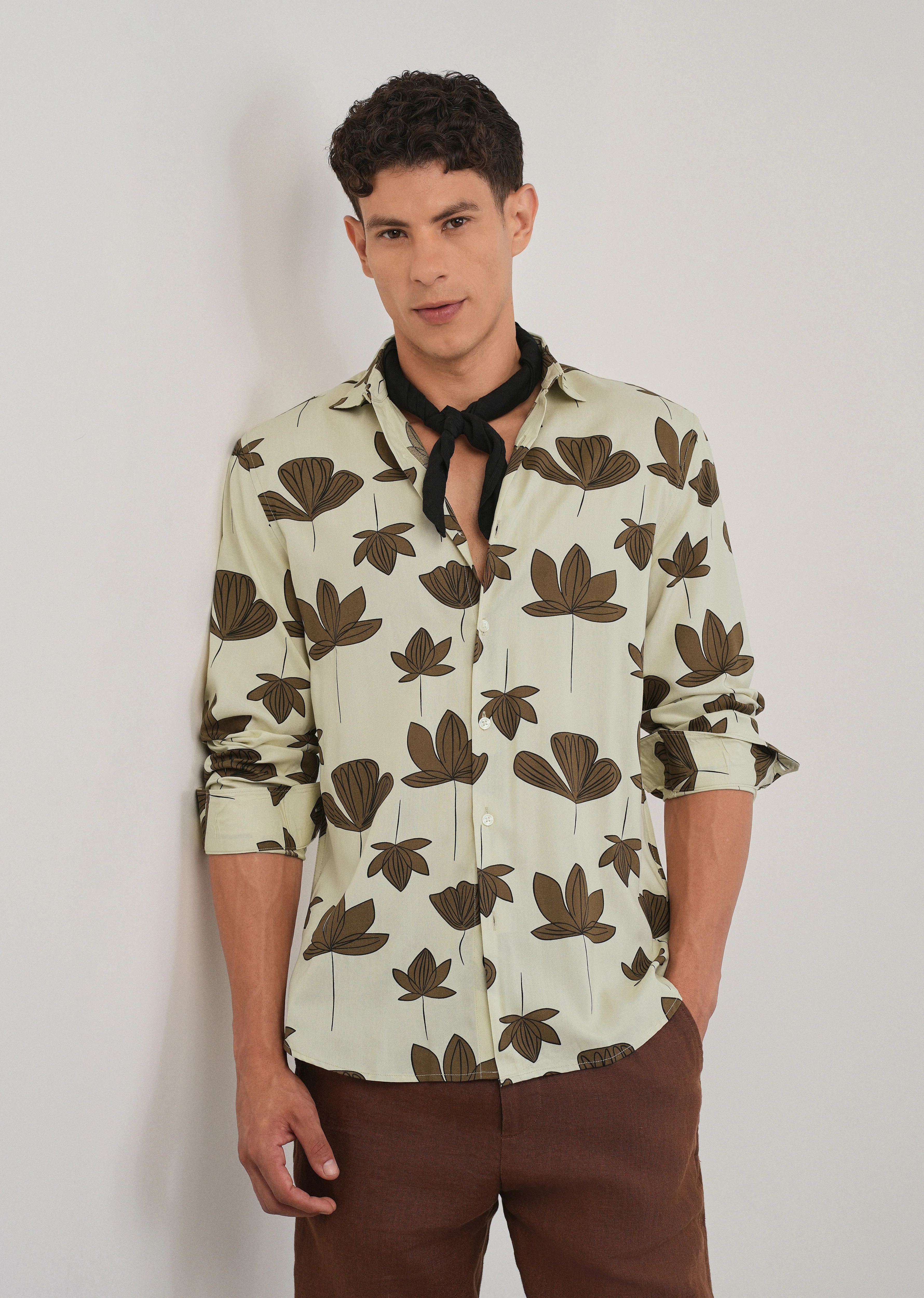 Cream Stylized Floral Print Shirt