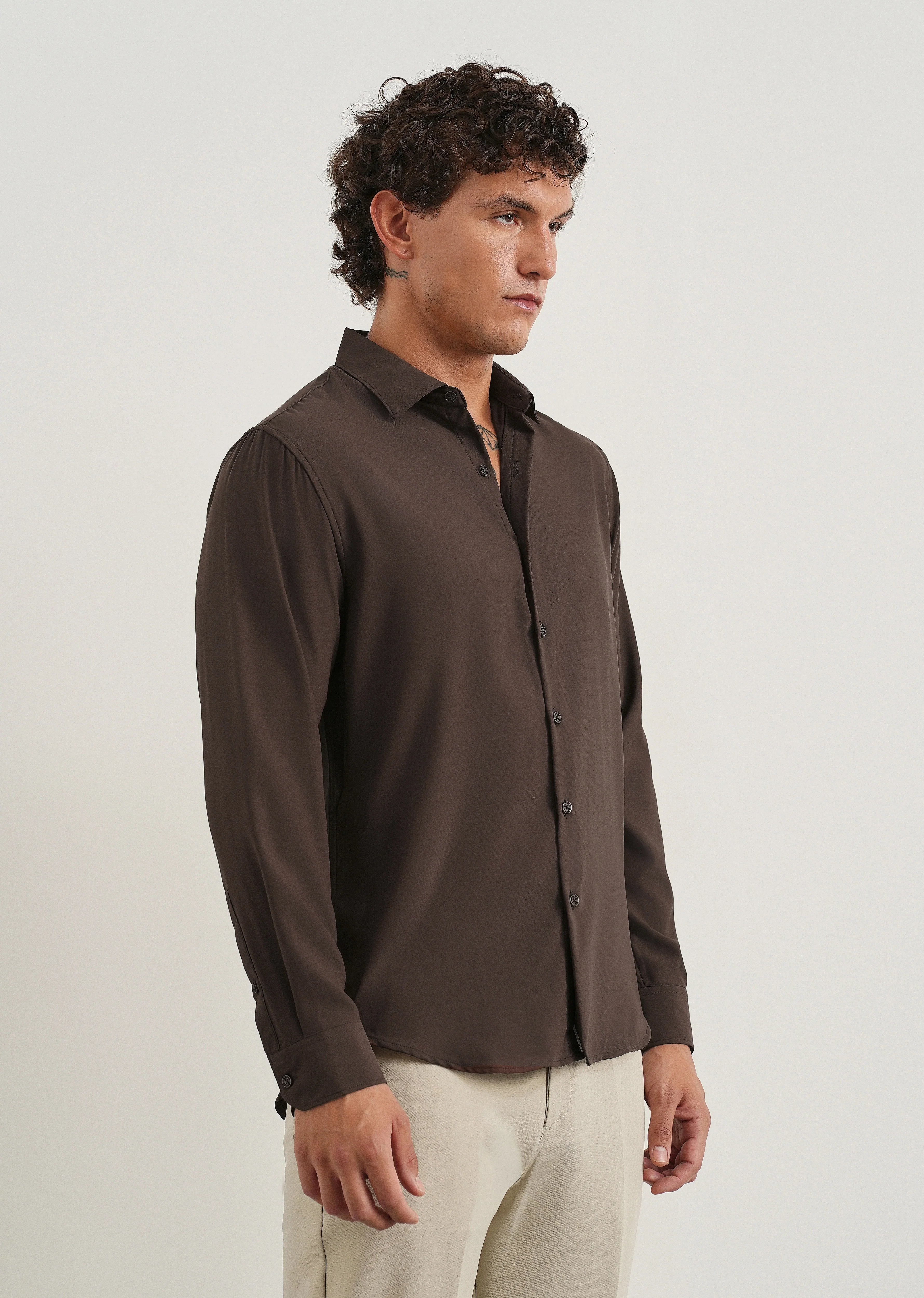 Dark Brown Fluid Soft Shirt - Image 4