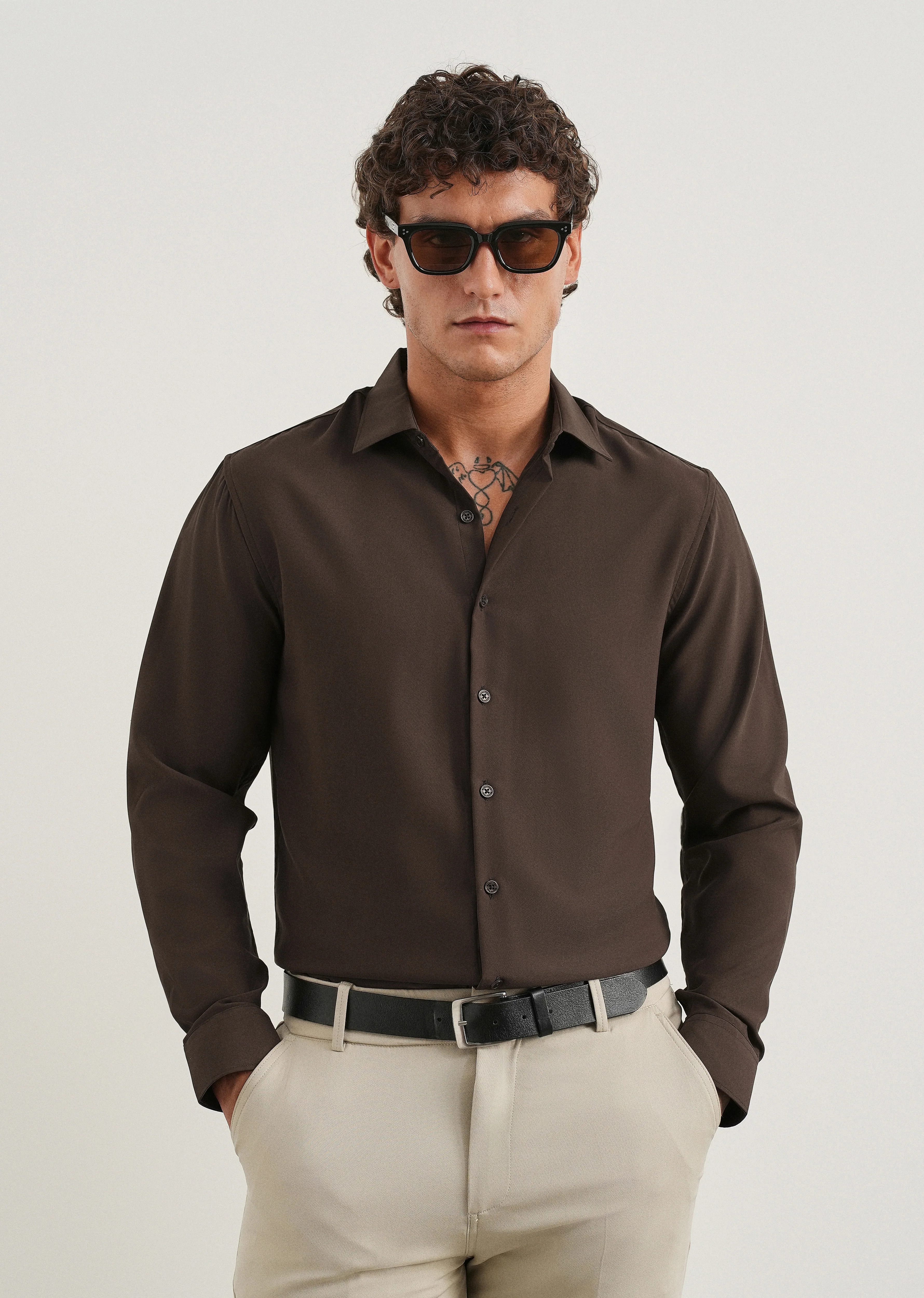 Dark Brown Fluid Soft Shirt - Image 7