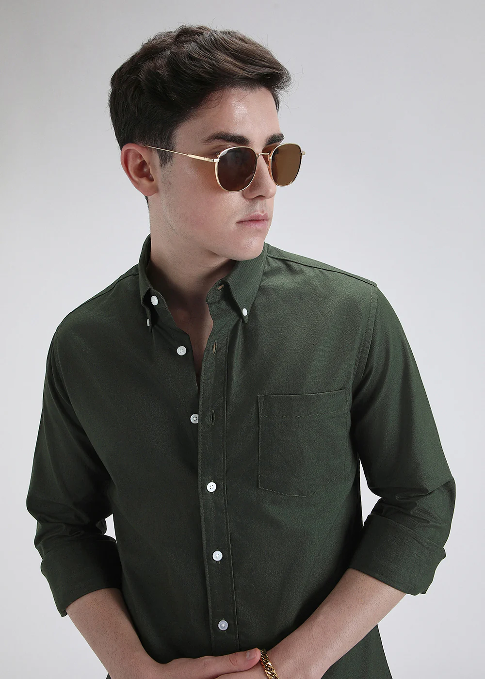 Dark Green Plain Cotton Oxford Shirt