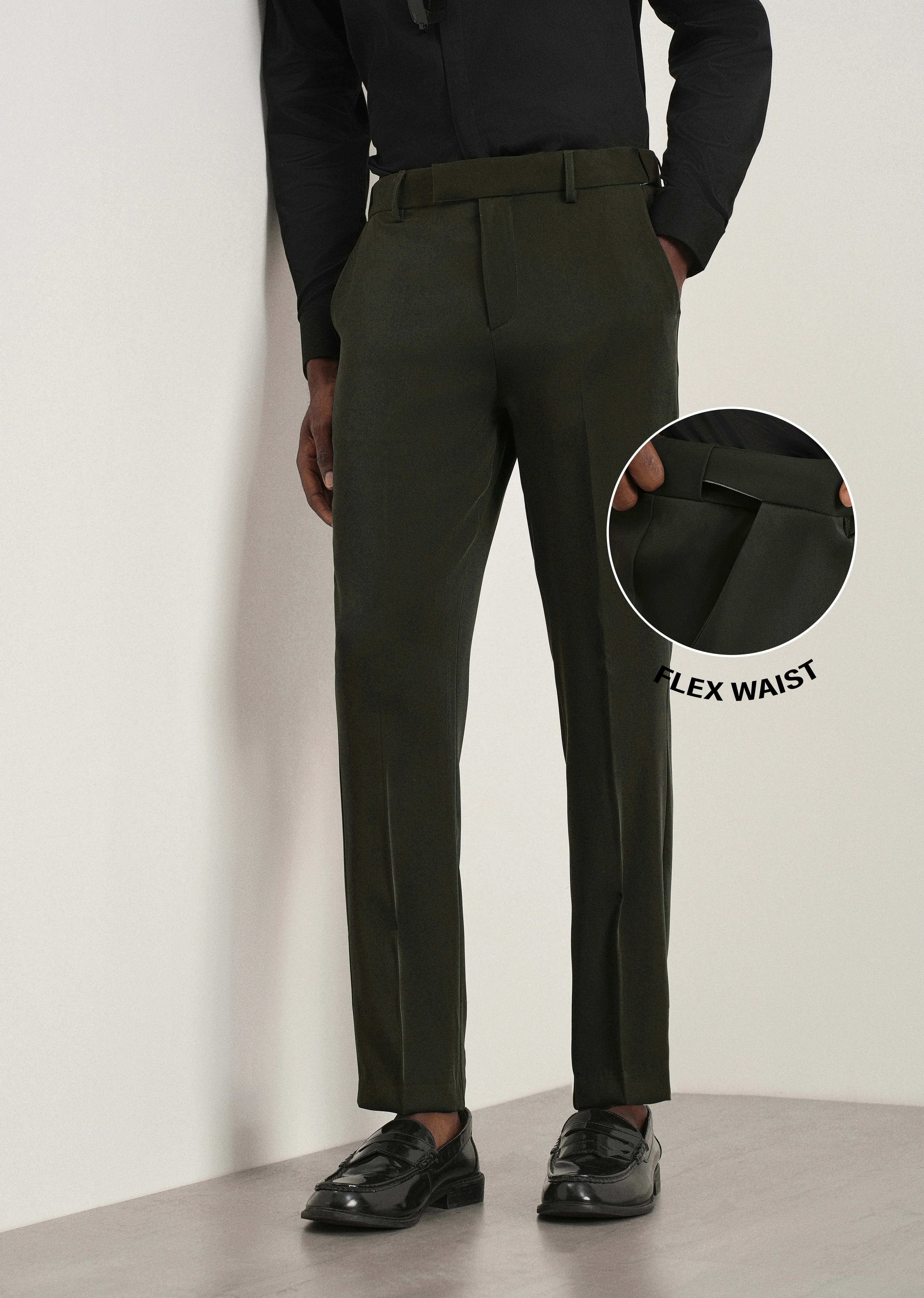 Dark Olive Flex Waist Slim Fit Trouser