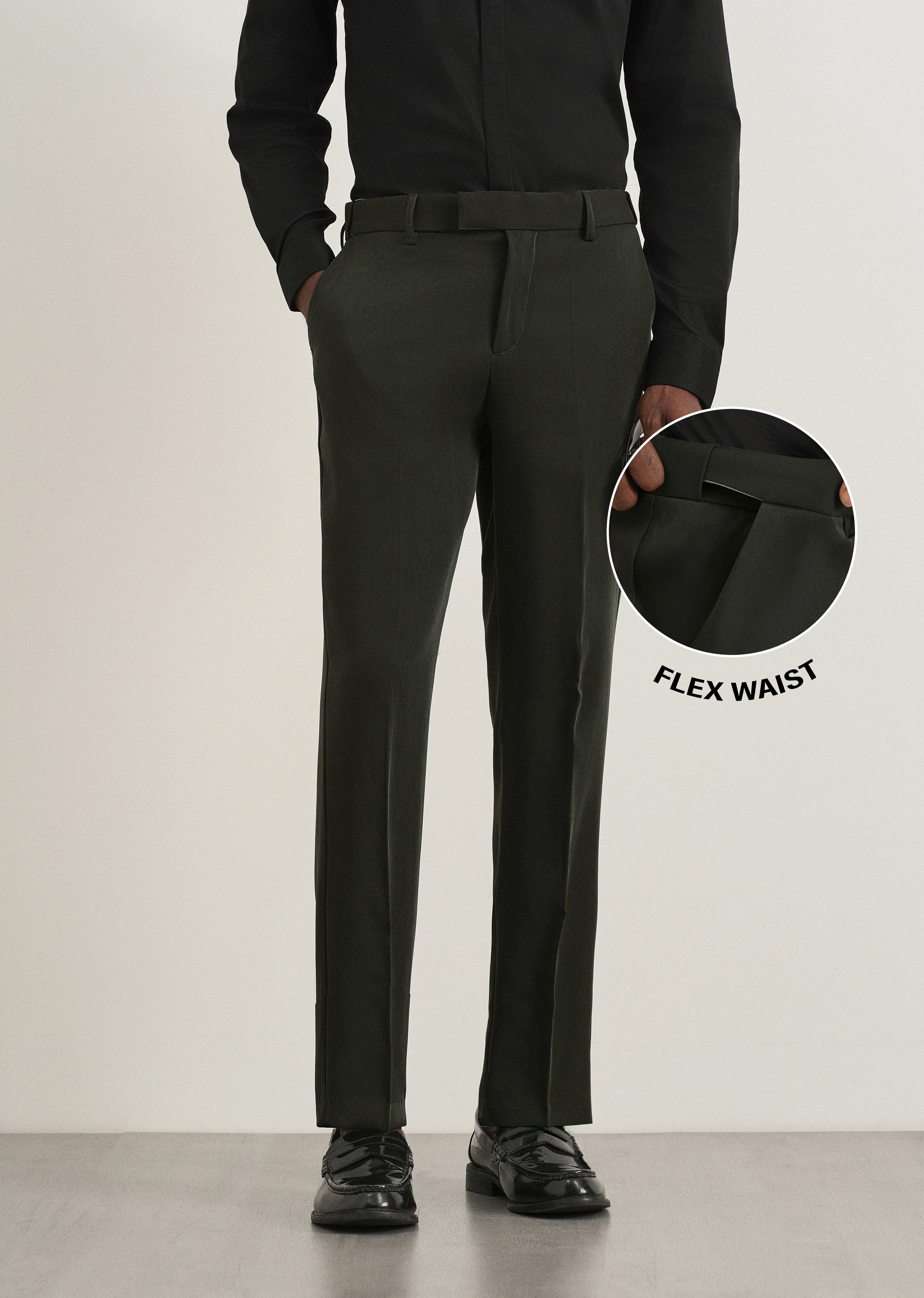 Dark Olive Flex Waist Slim Fit Trouser - Image 7