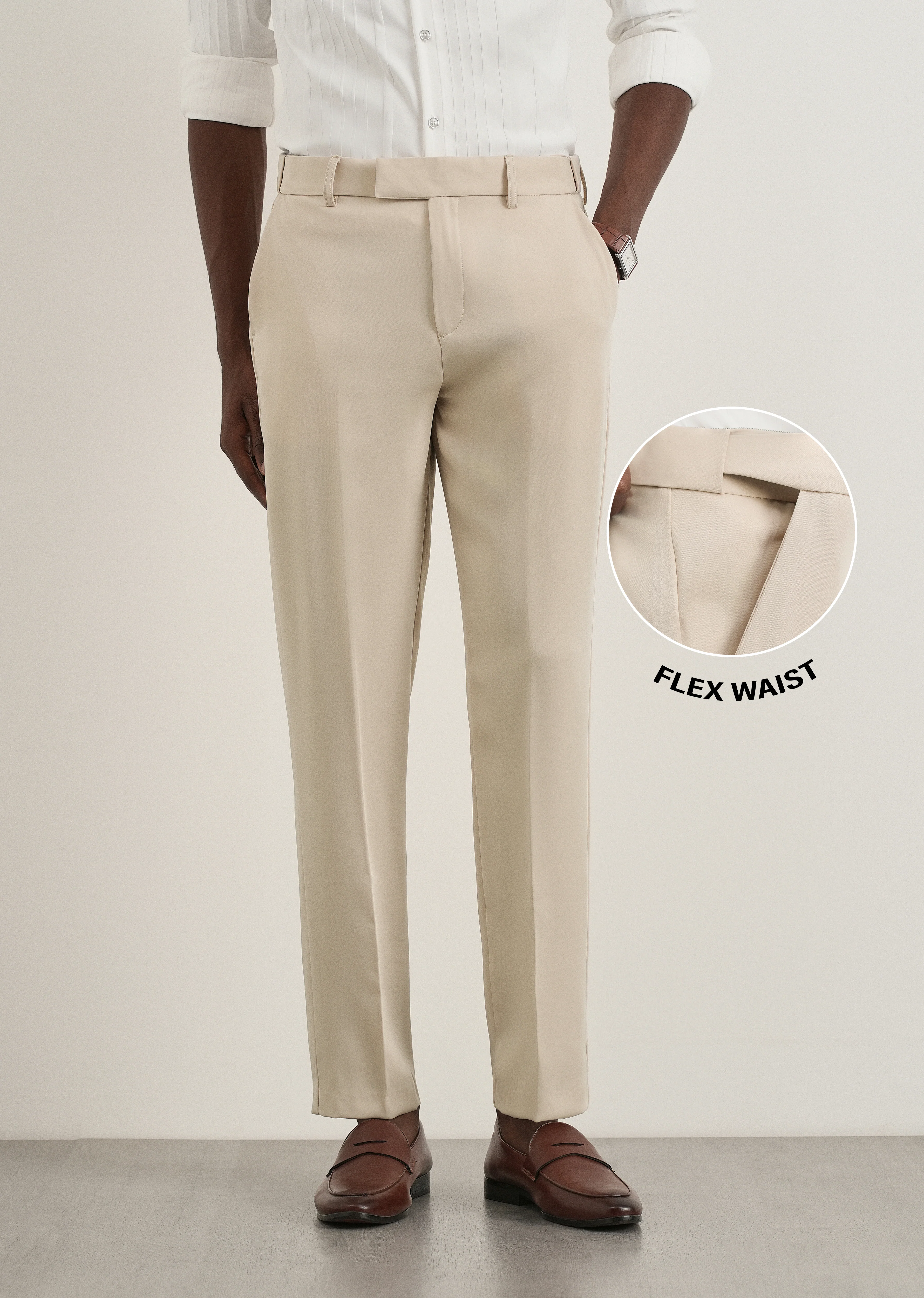 Ecru Flex Waist Slim Fit Trouser - Image 7