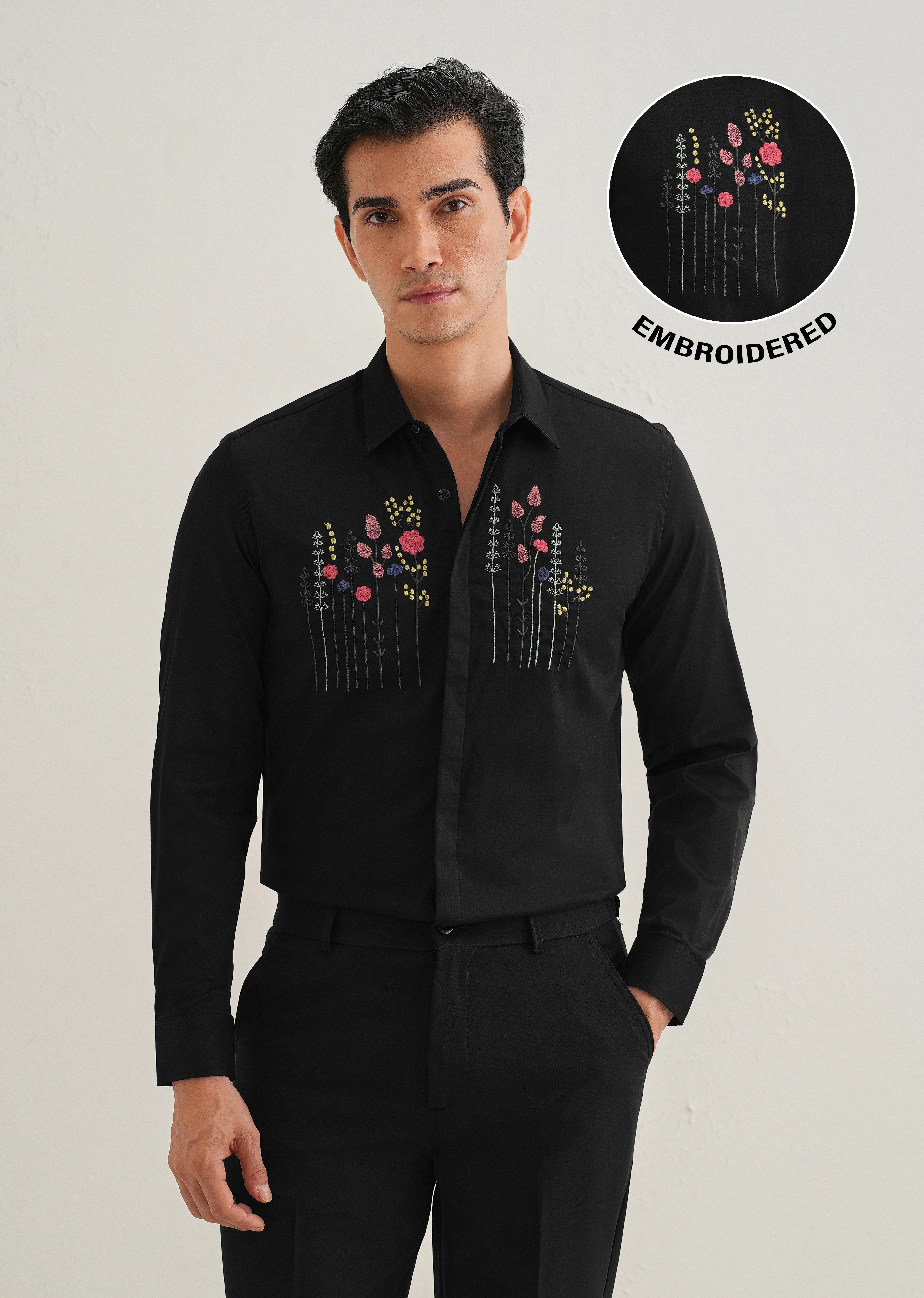 Floral Artistry Black Designer Shirt