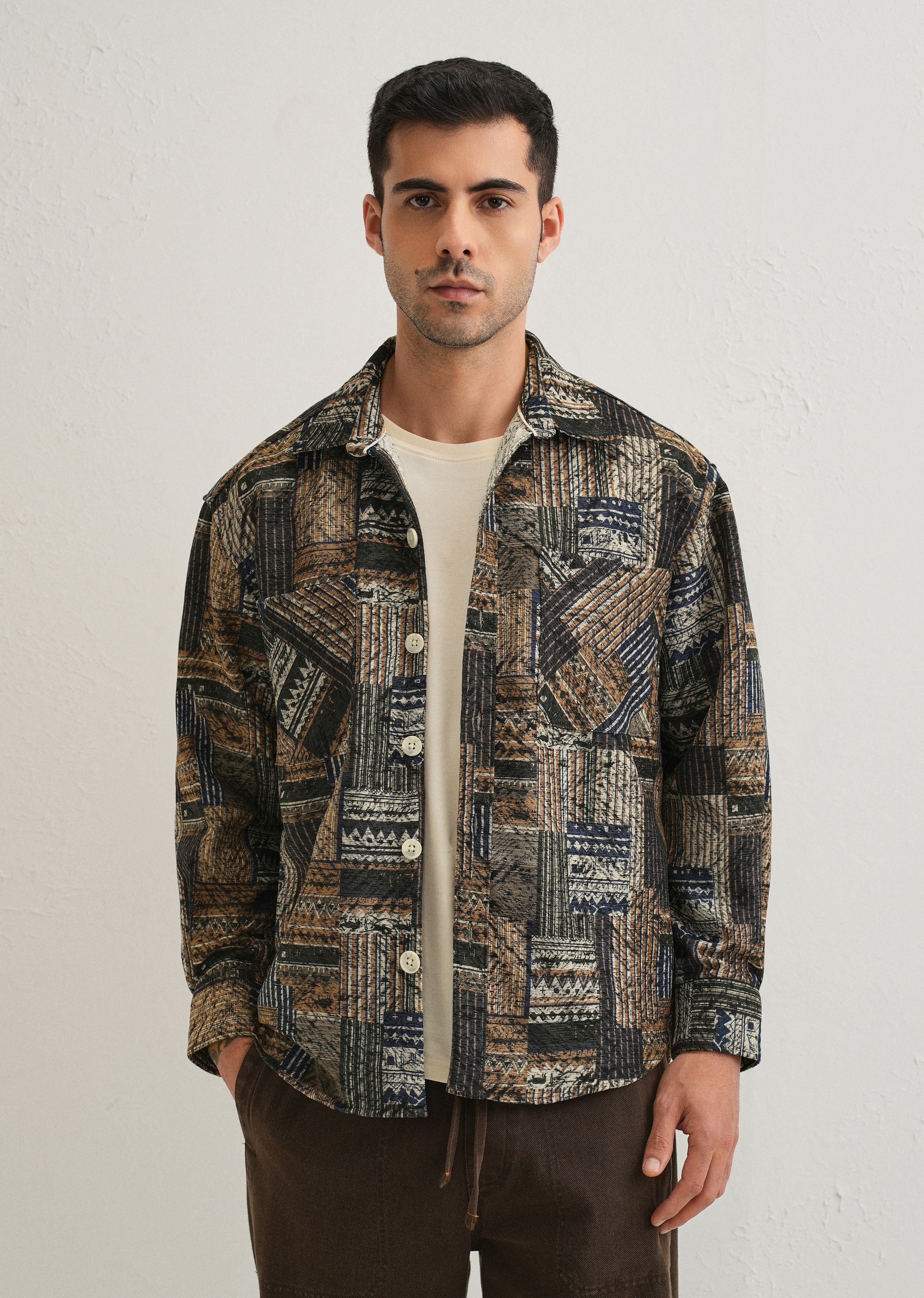 Green Line Abstract Regular Fit Shacket