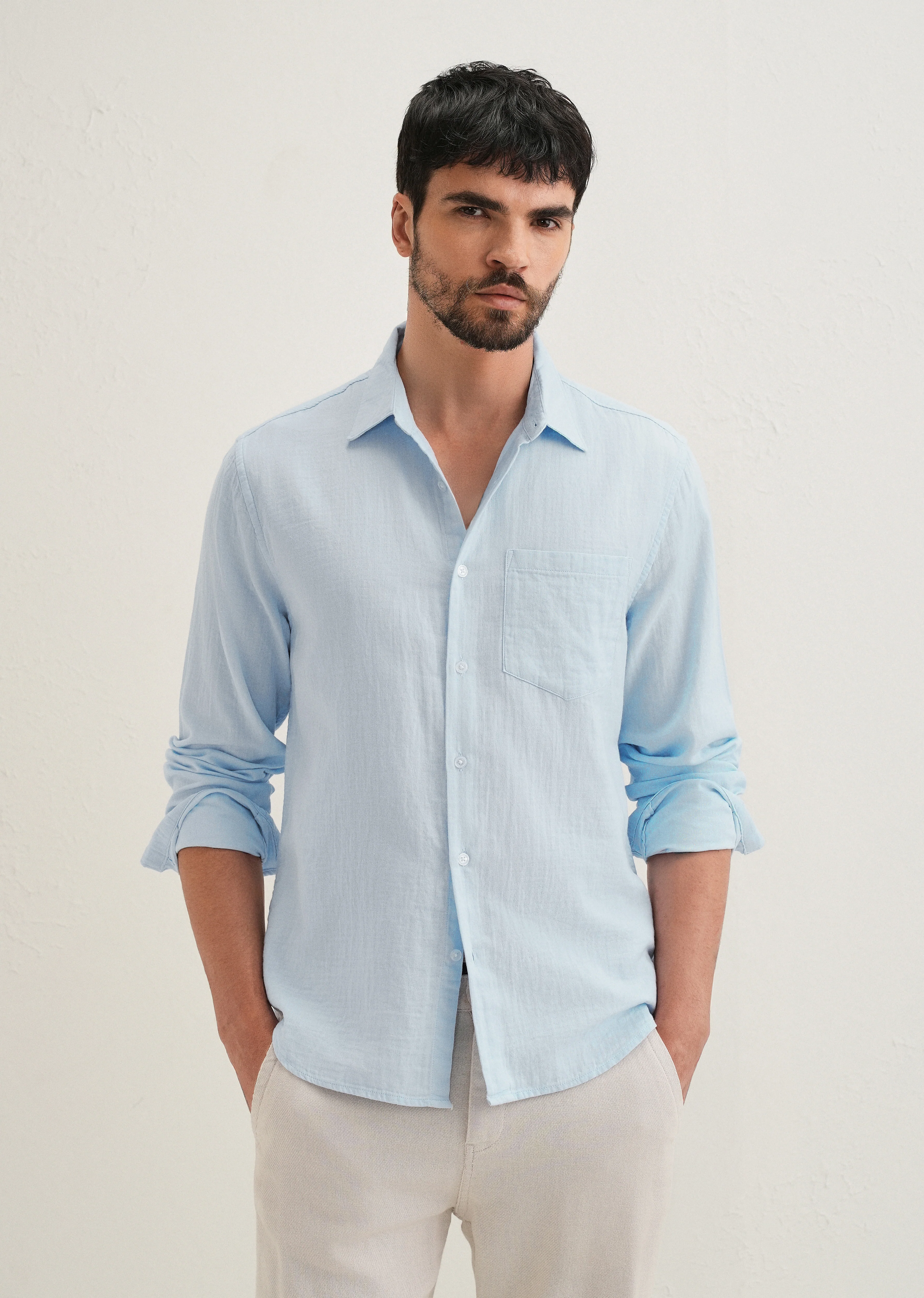 Ice Blue Double Cloth Cotton Shirt