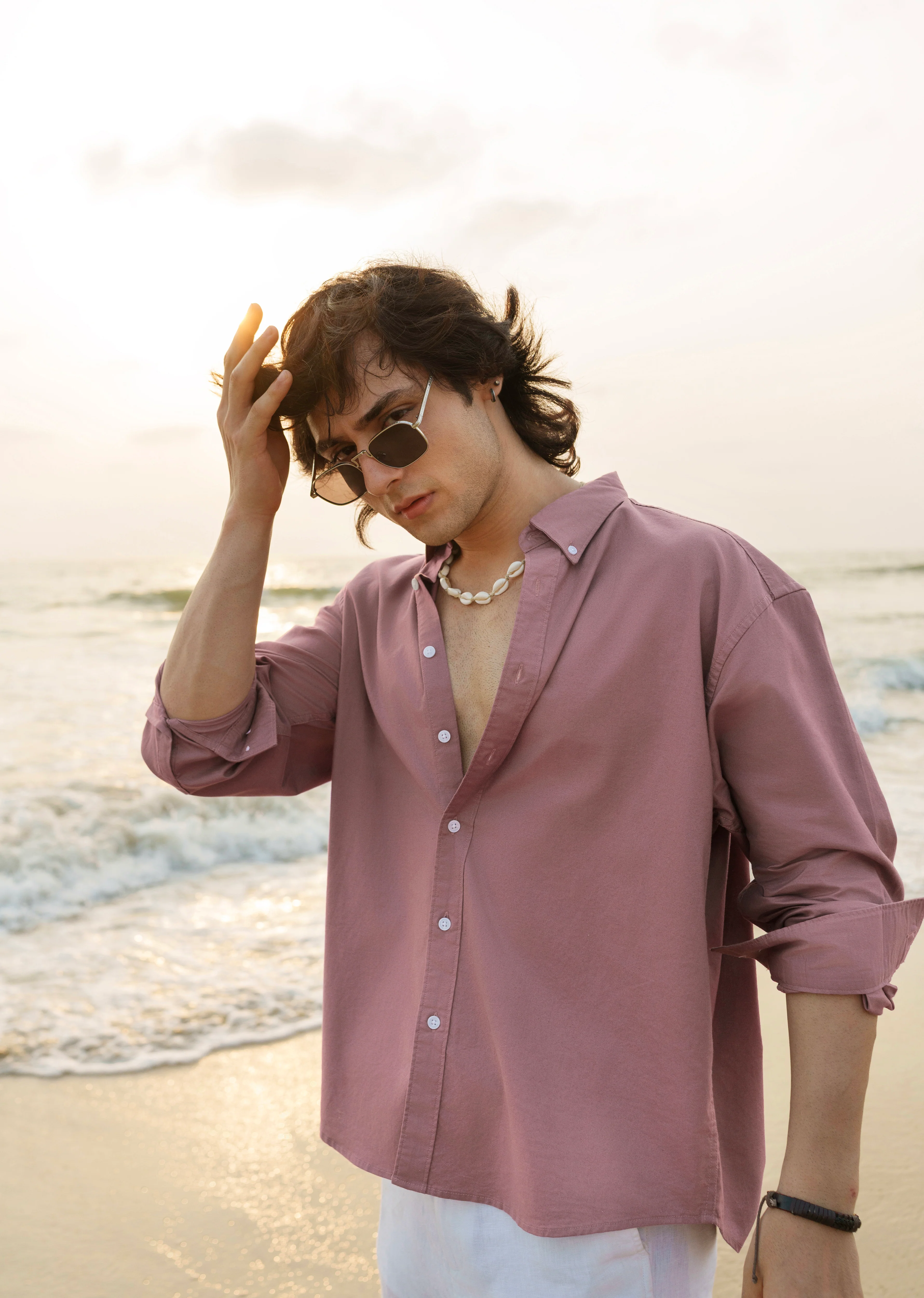 Mauve Cotton Stretch Oversized Shirt