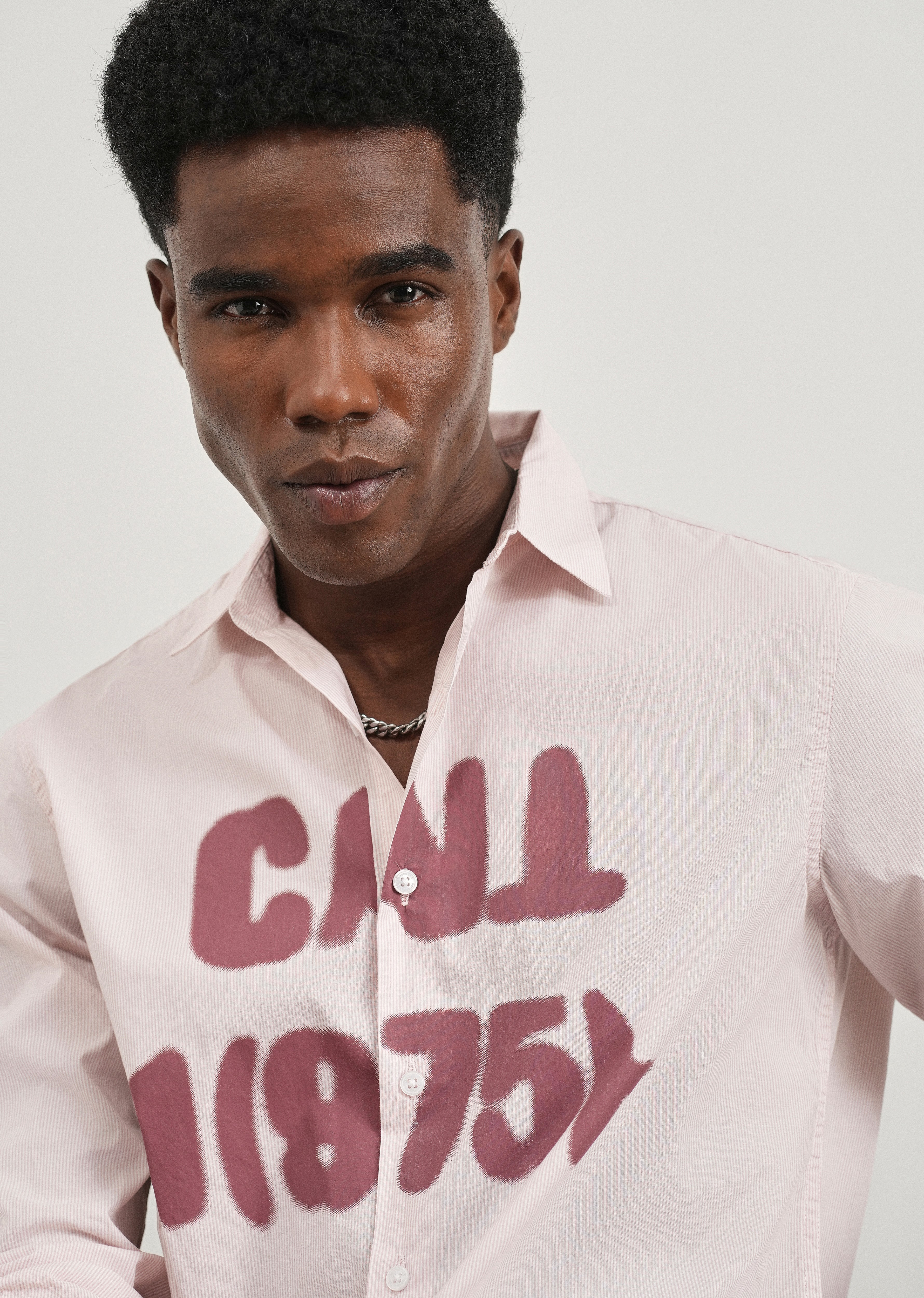 Mauve Printed Cotton Stripe Shirt - Image 5