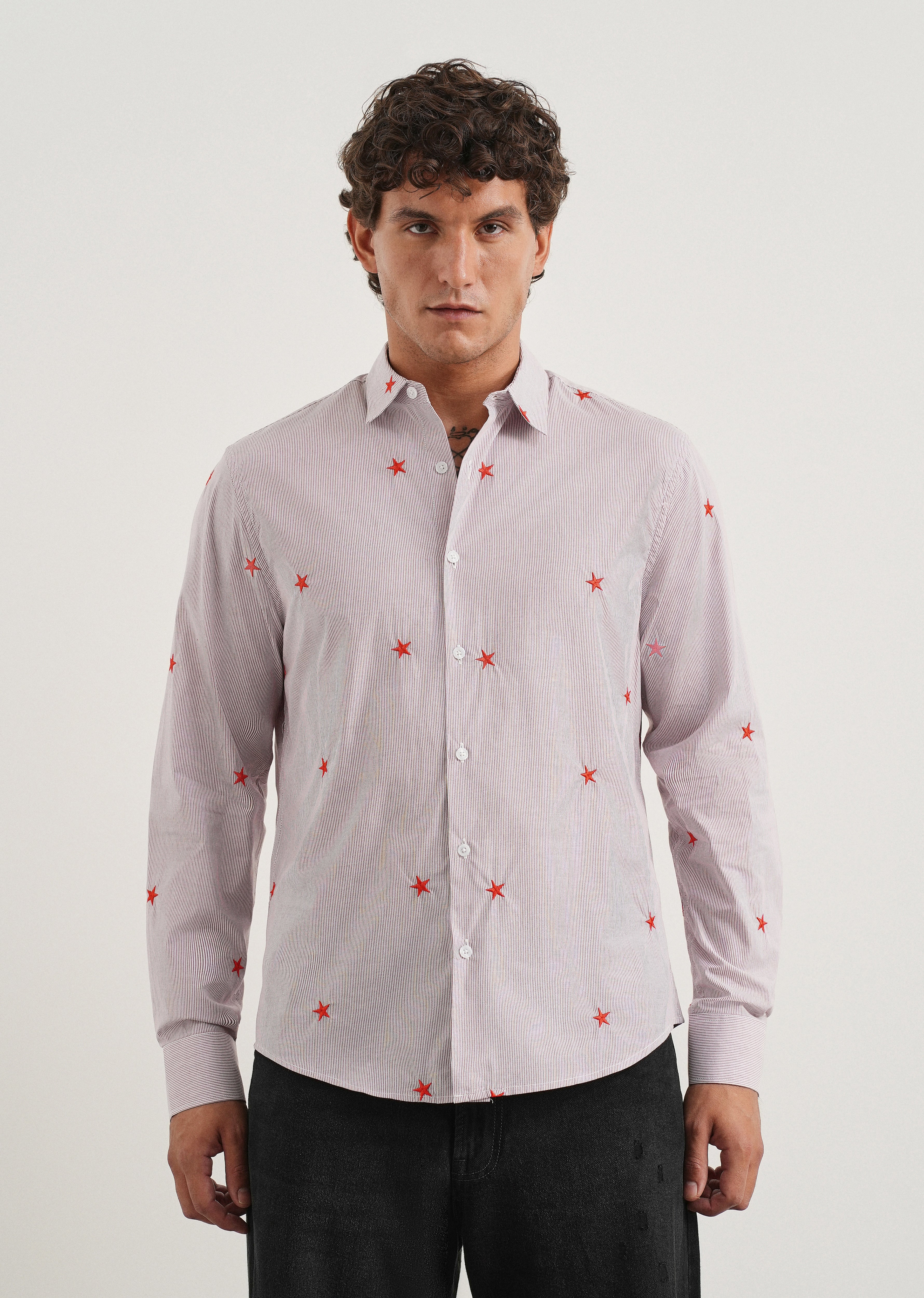Mauve Stellar Embroidered Cotton Stripe Shirt - Image 4