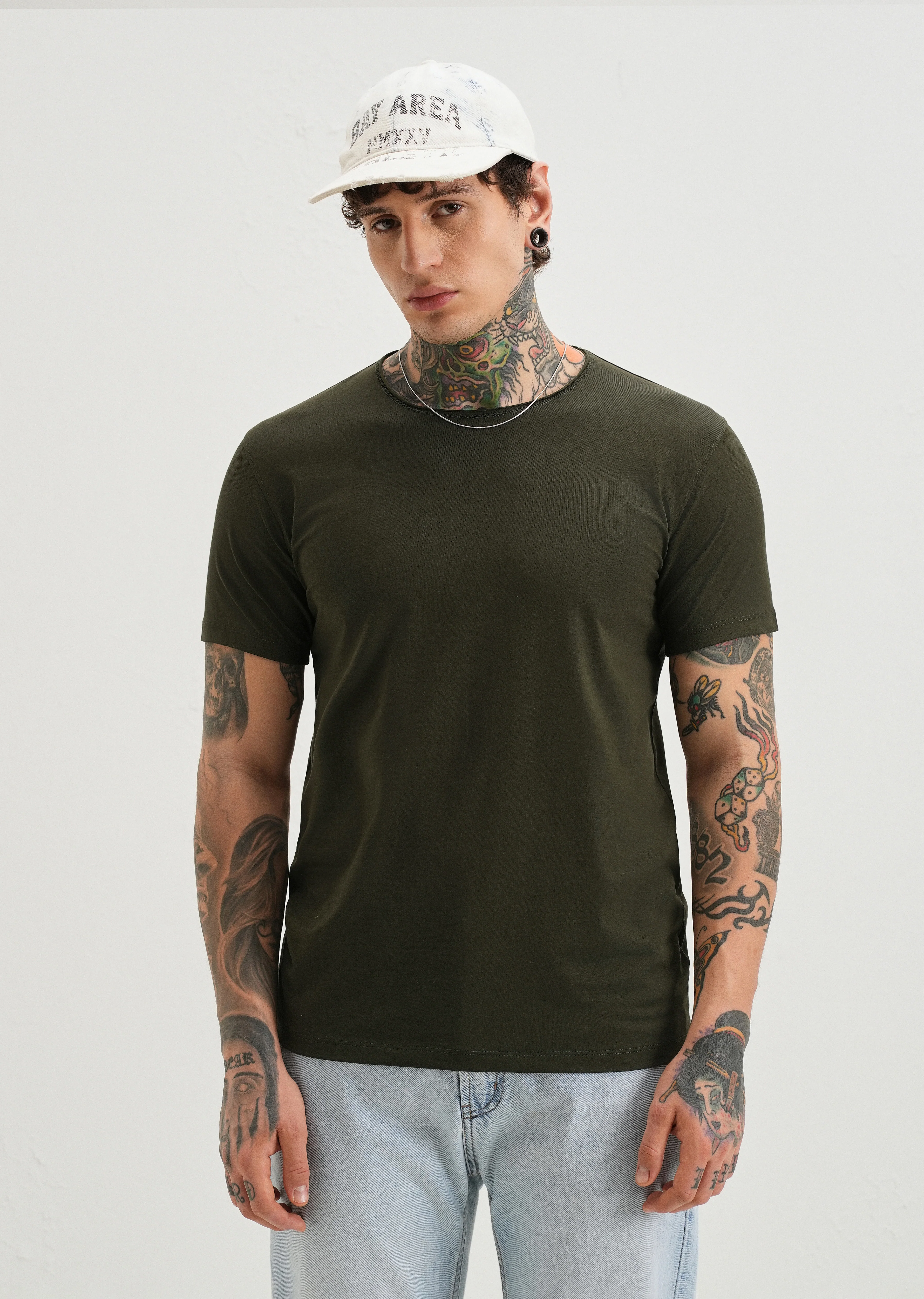 Moss Green Plain Round Neck T-shirt