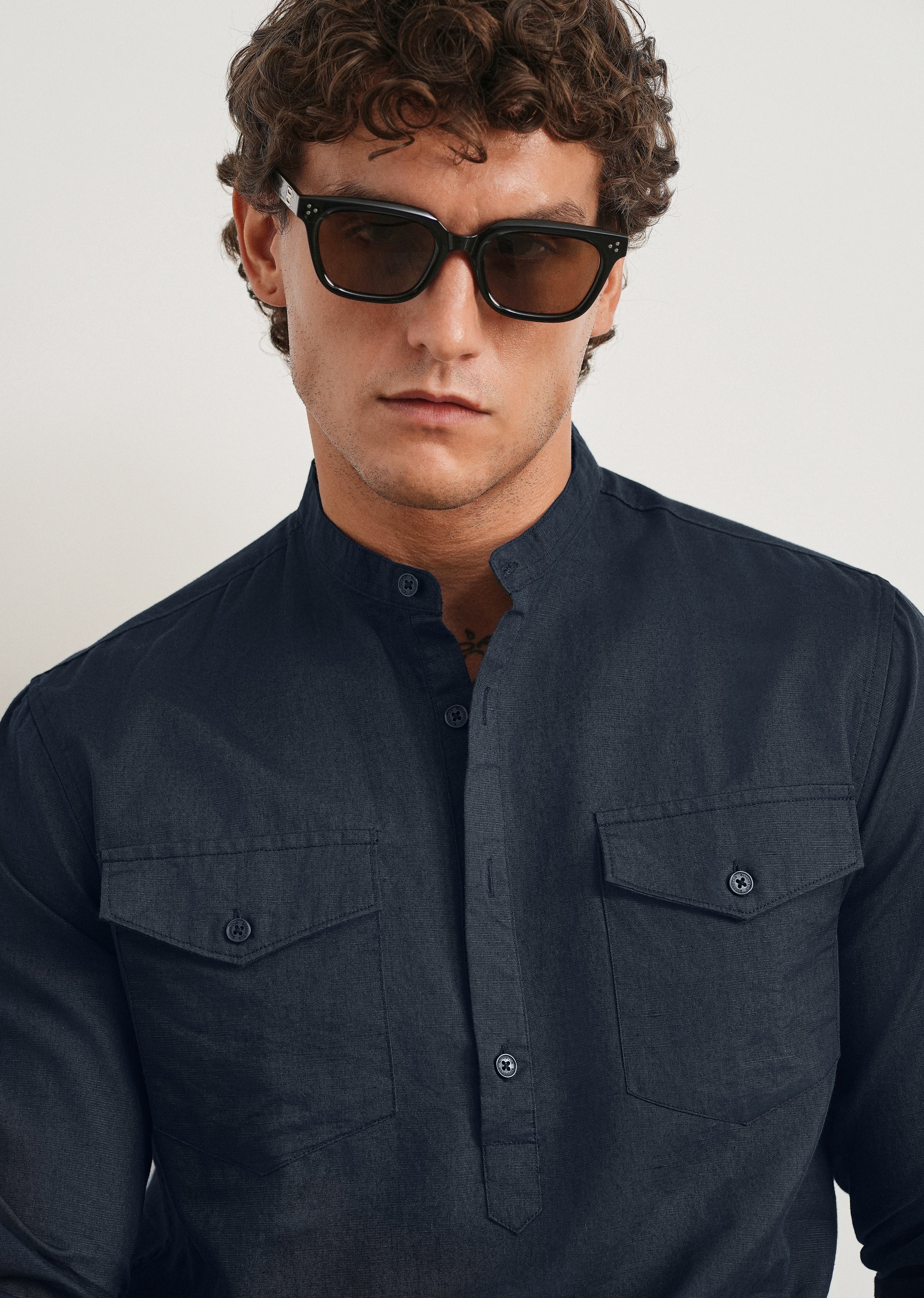 Navy Cotton Linen Short Kurta - Image 5