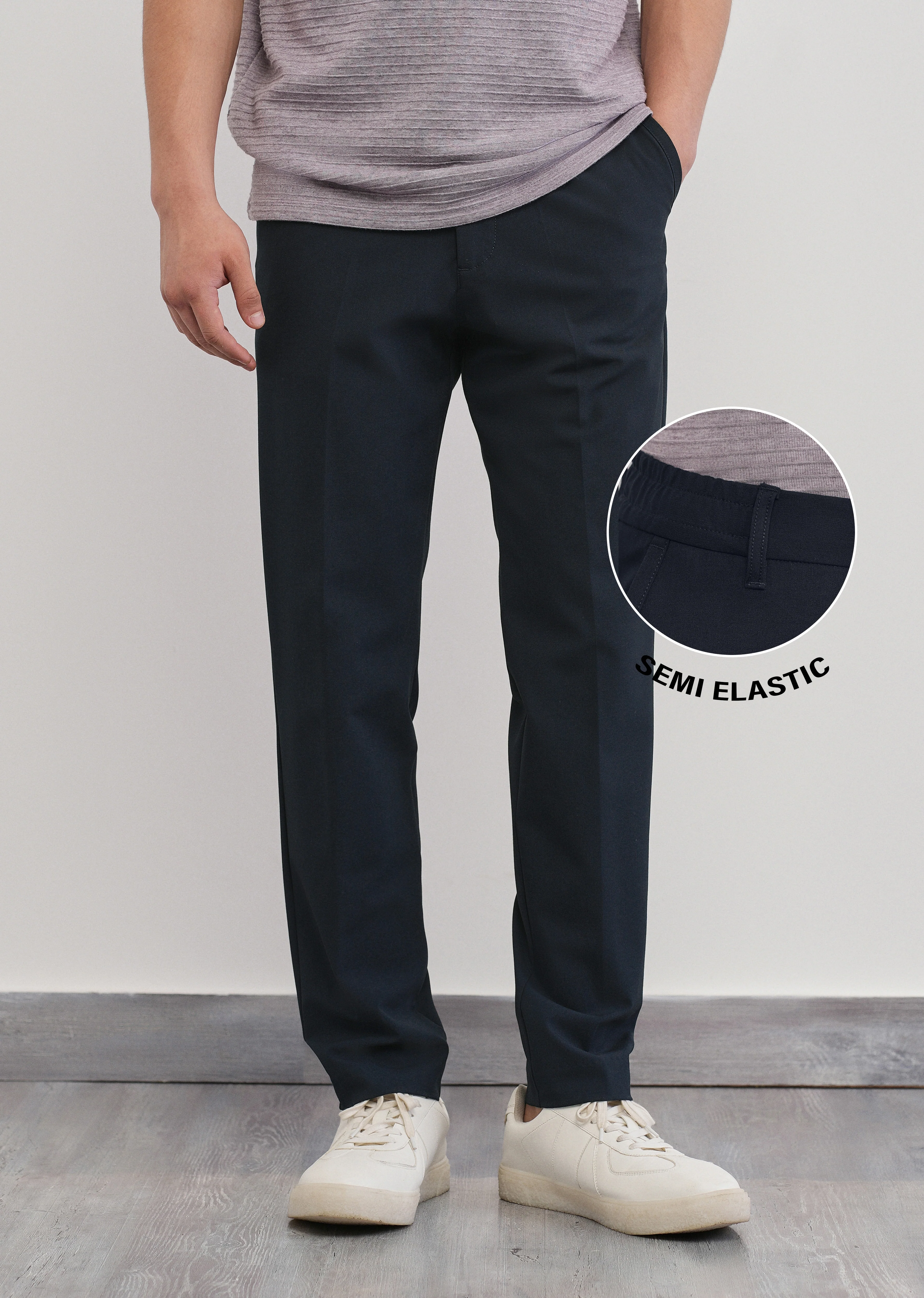 Navy Semi-Elastic Slim Fit Trouser