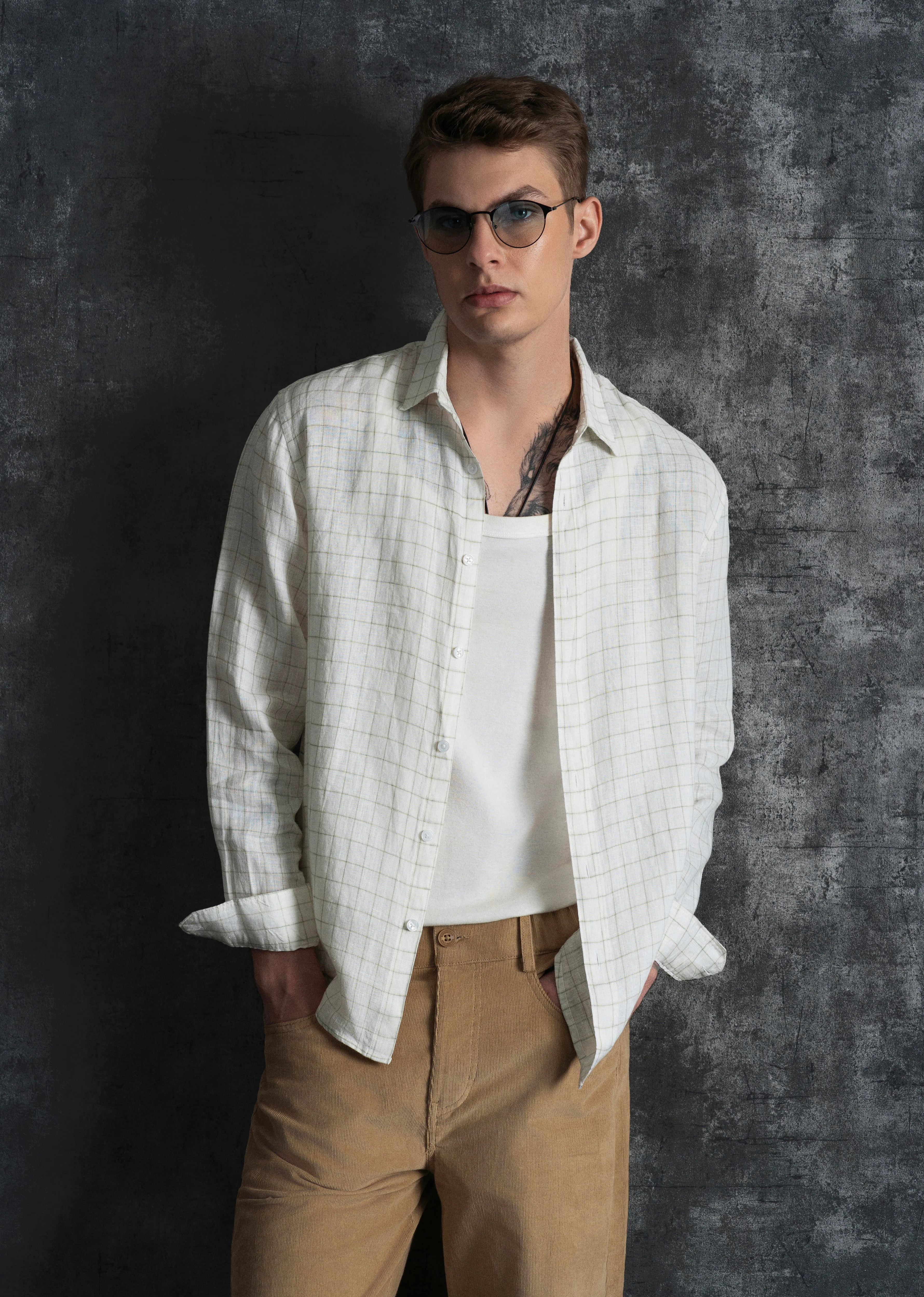 Off-White 100% Pure Linen Check Shirt