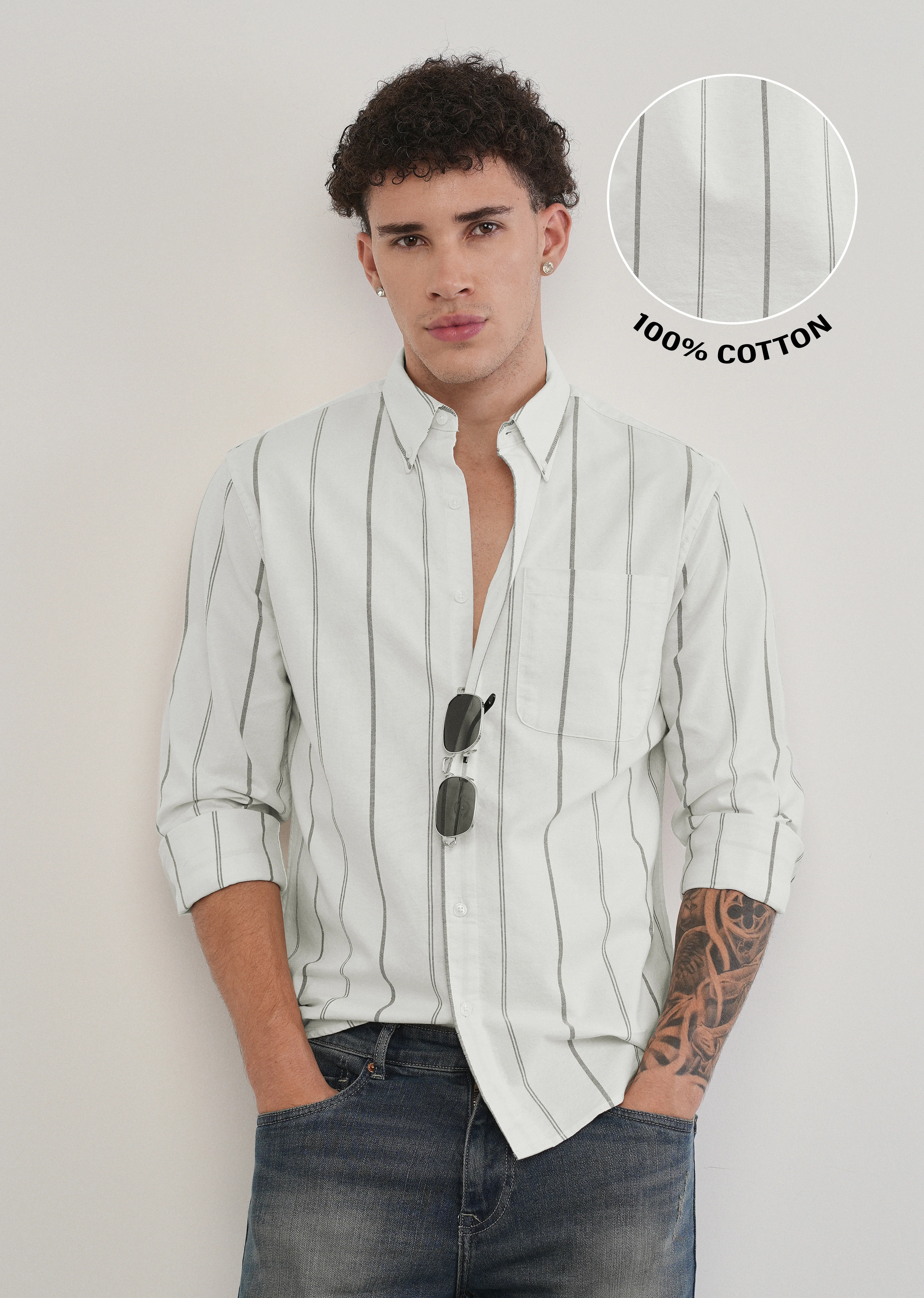 Off White Dual Stripe Cotton Shirt