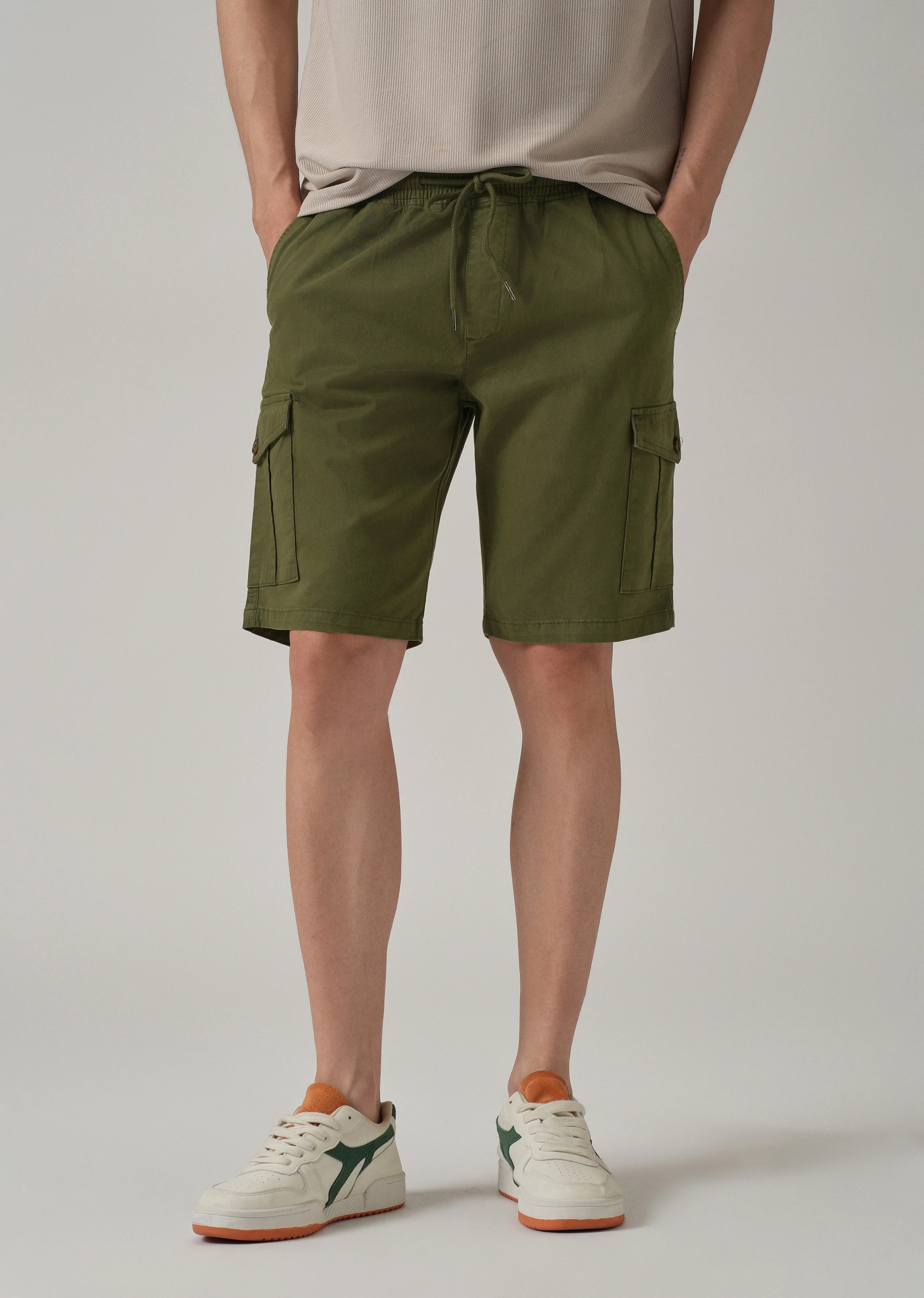 Olive Green Cotton Cargo Shorts