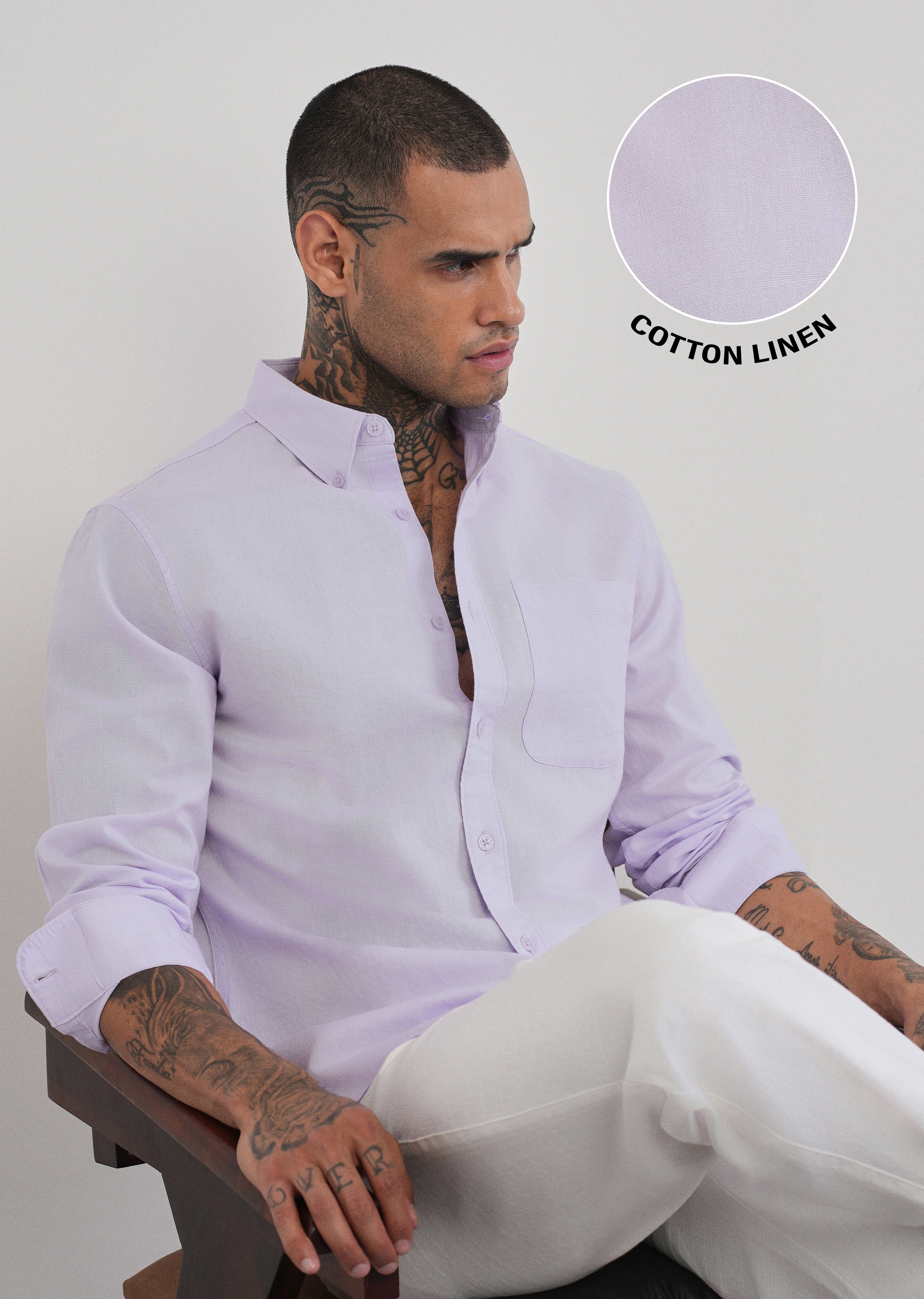 Pastel Lavender Cotton Linen Plain Shirt